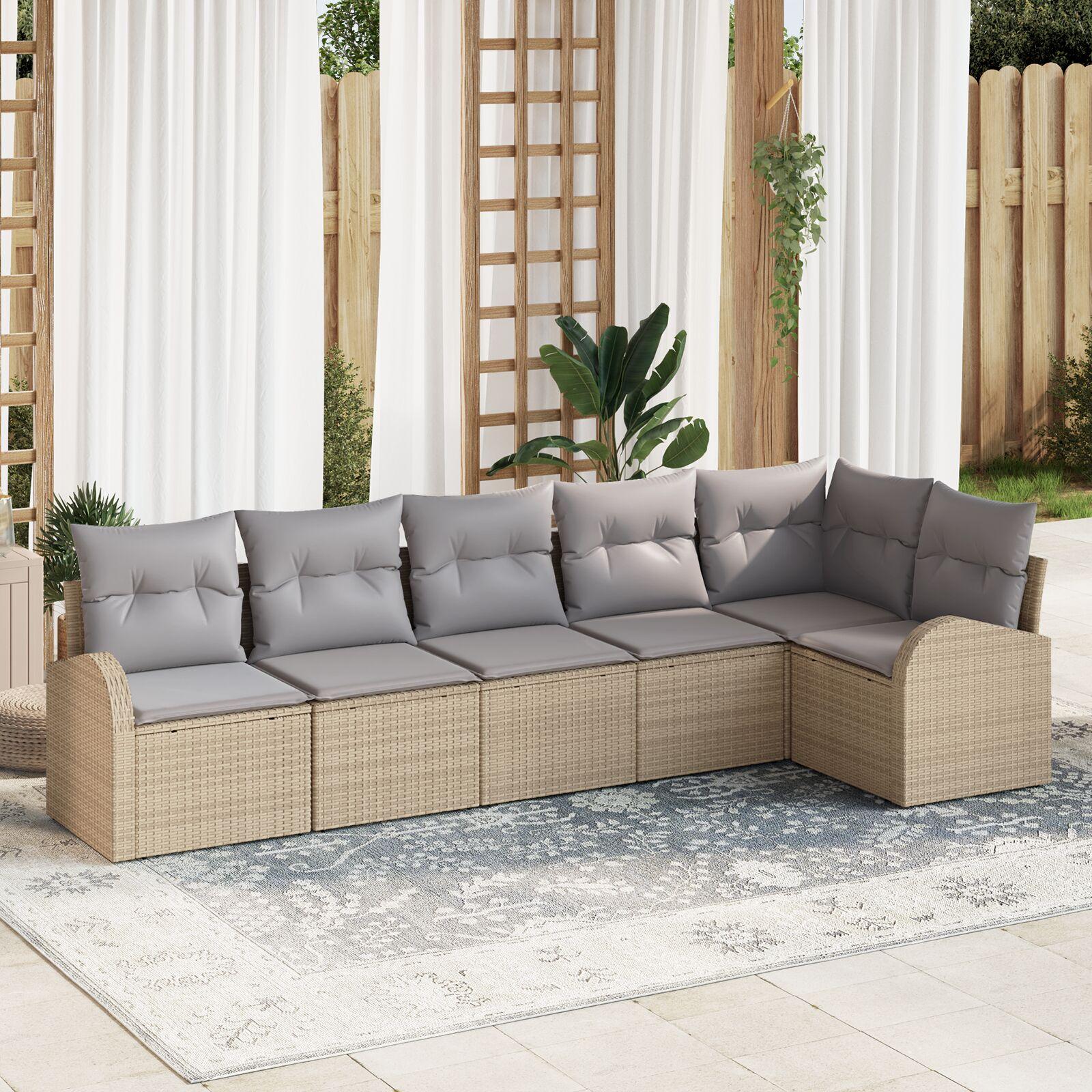 Havesofa Sæt med pude 6 stk Beige Poly rattan