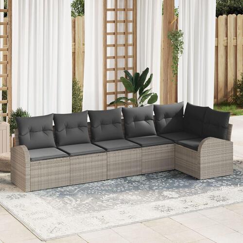 6 Deles Have Sofasæt med Puder Lysegrå Poly Rattan