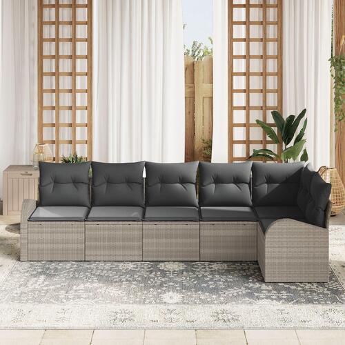 6 Deles Have Sofasæt med Puder Lysegrå Poly Rattan