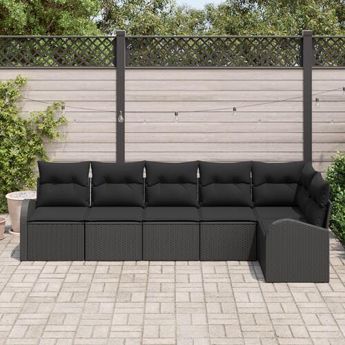 6 Stykke Have Sofa Sæt med Hynder Sort Poly Rattan