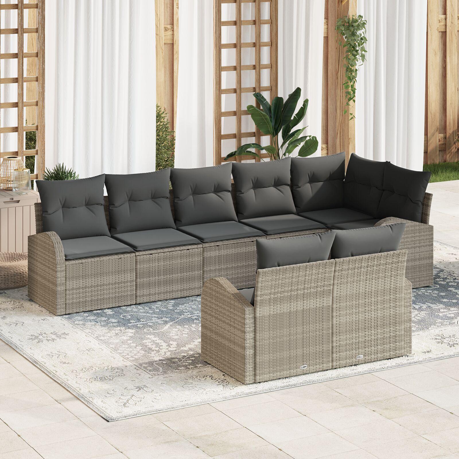 Havesofa sæt i lysegrå polyrattan - modulopbygget 289 × 124 × 85 cm