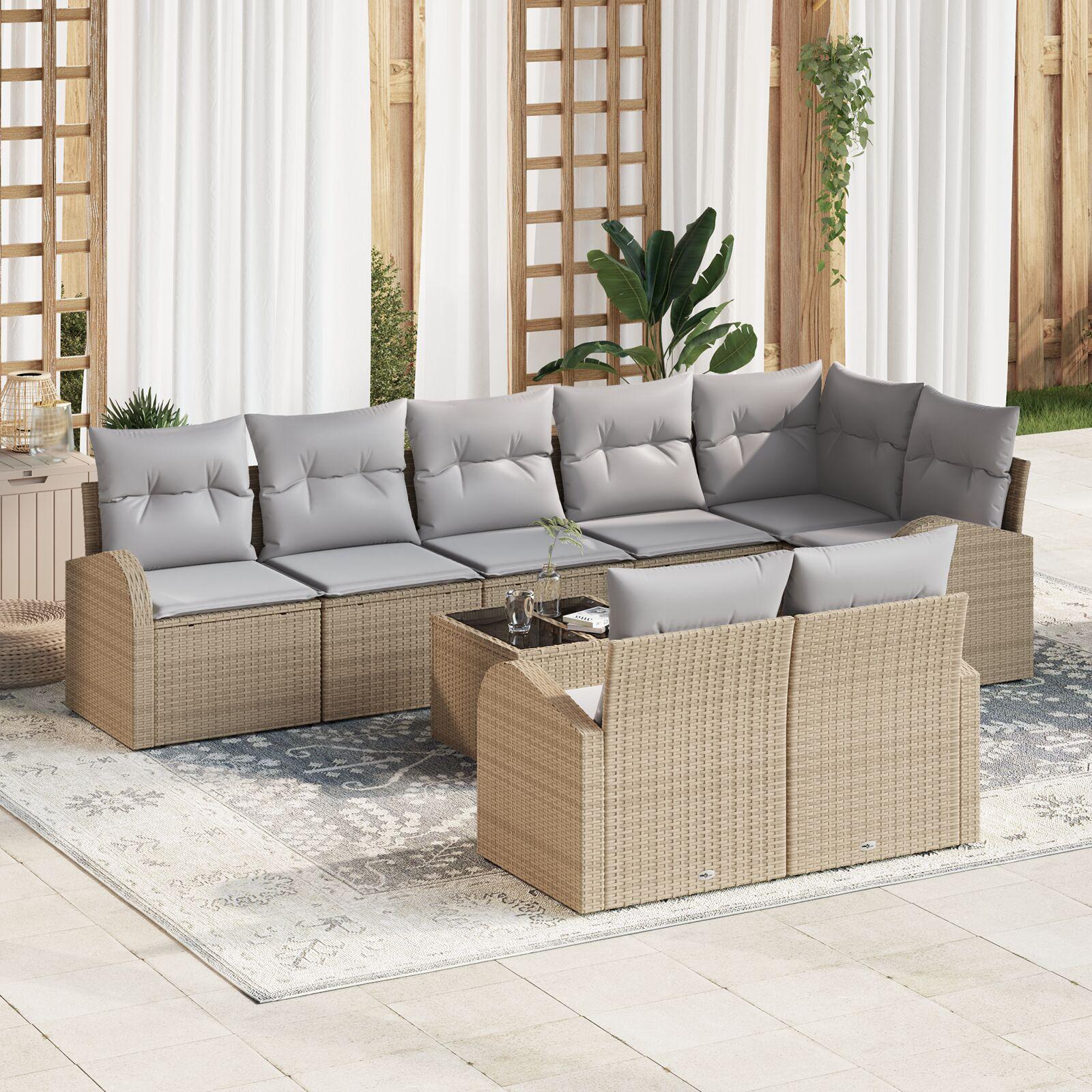 Havesofa Sæt med pude 9 stk Beige 55 x 55 x 37 cm Poly rattan