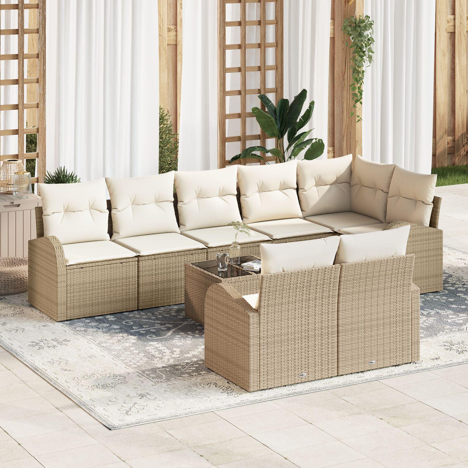 Havesofa Sæt med pude 9 stk 289 x 124 x 85 cm Poly rattan