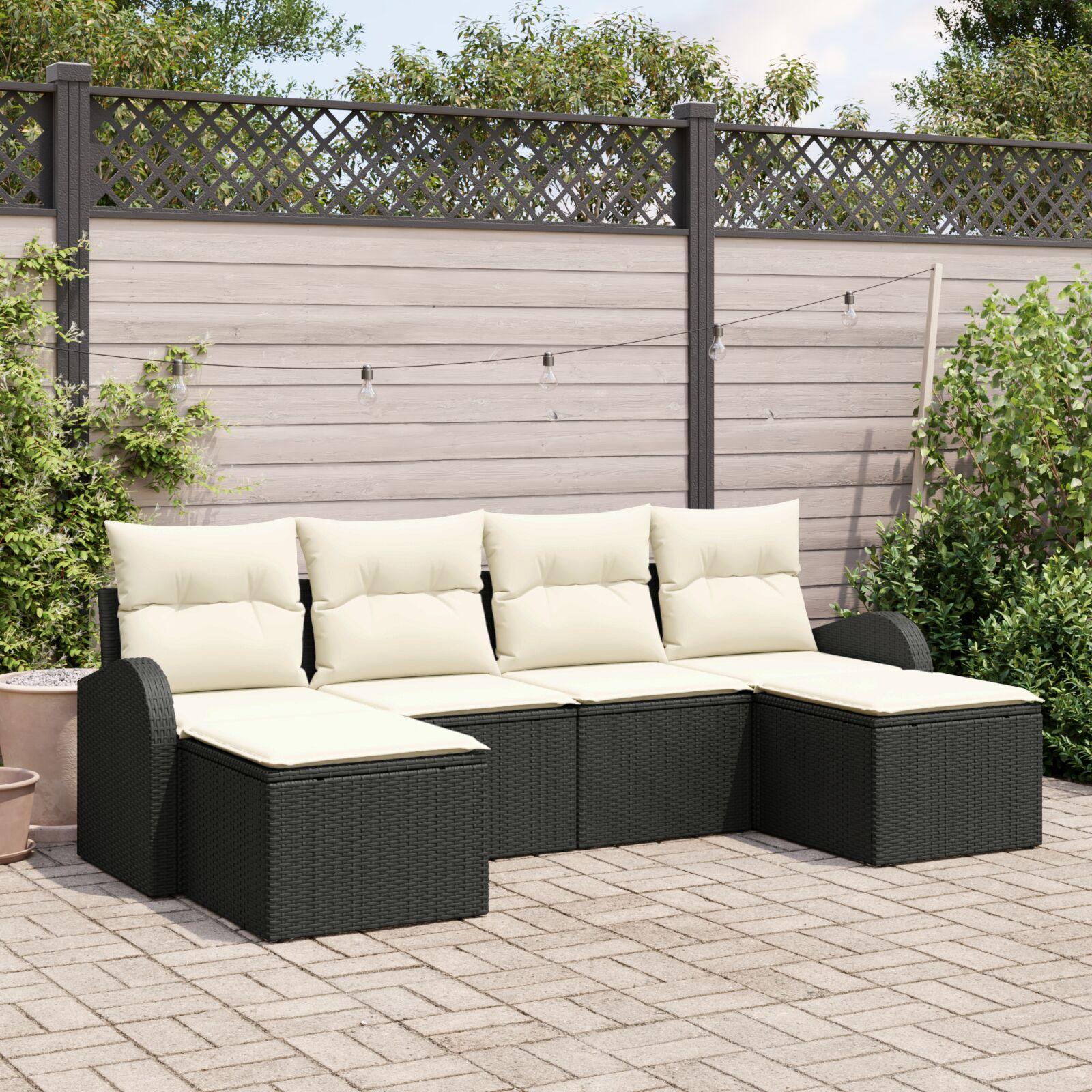 Havesofa SÃ¦t med pude 6 stk Sort Poly rattan