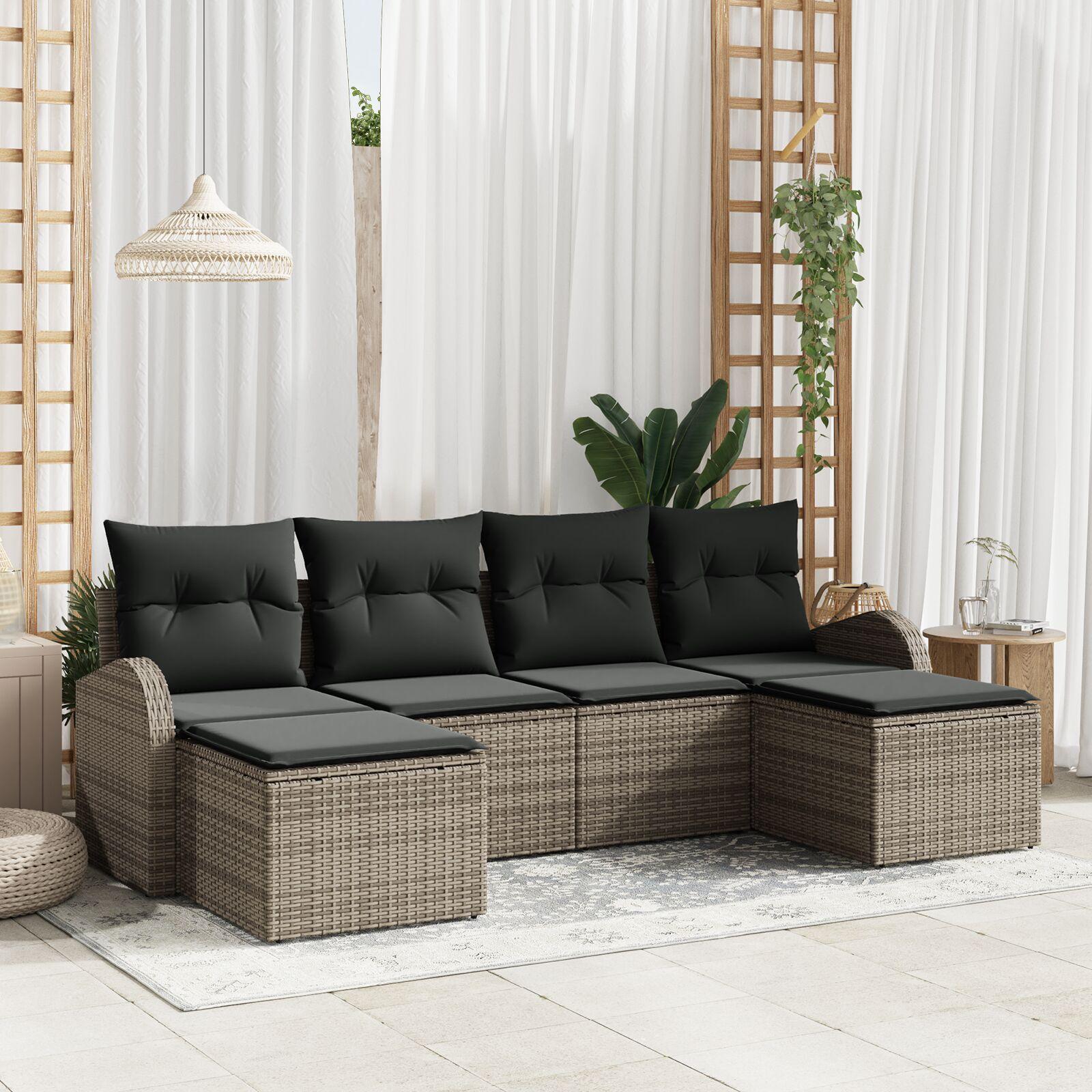 Havesofa Sæt med pude 6 stk Grå Poly rattan