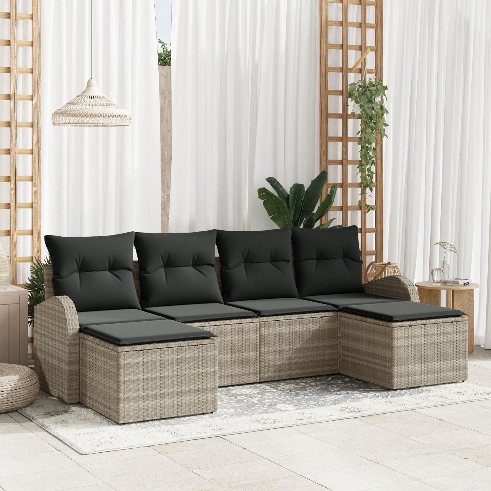 Havesofa sæt i lysegrå poly rattan - modulopbygget 6-pers.