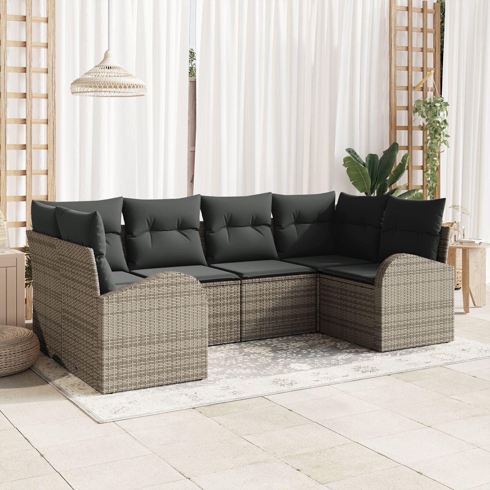 Havesofa Sæt 6 stk Grå Poly rattan