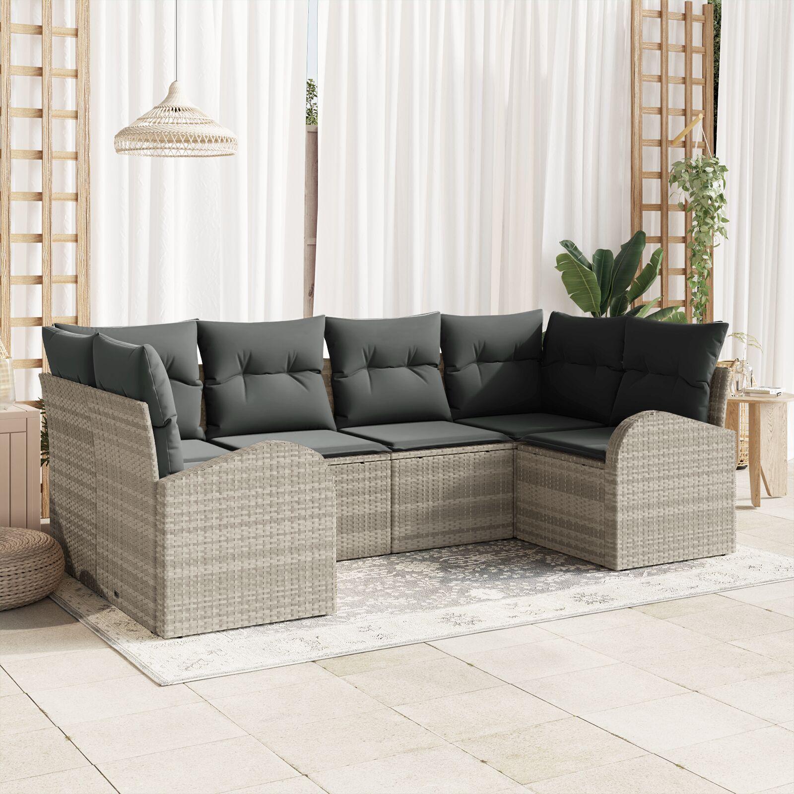 Modulær havesofa med puder, 6-personers - lysegrå polyrattan