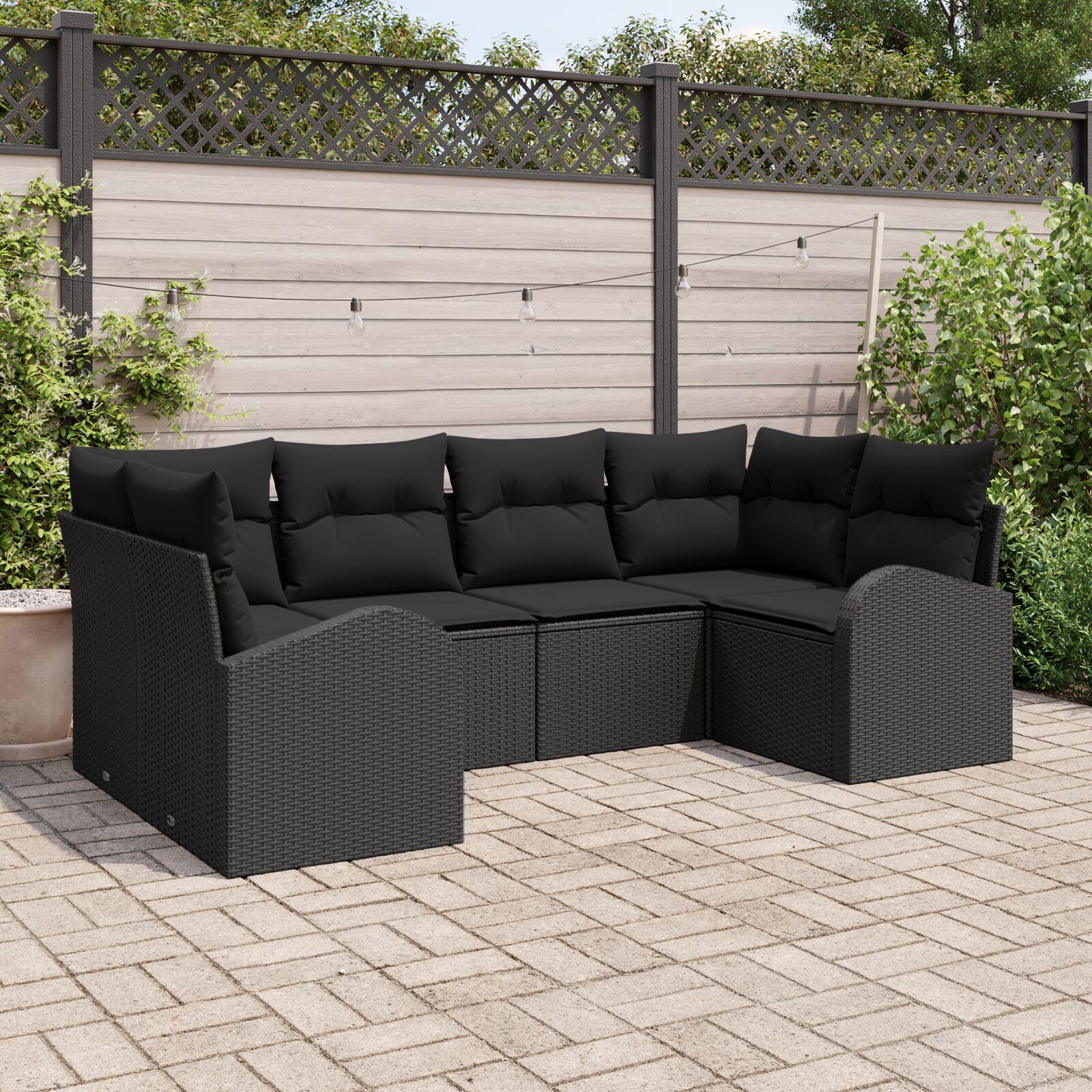 Havesofa Sæt Med Pude 6 Dele Poly Rattan - Sort