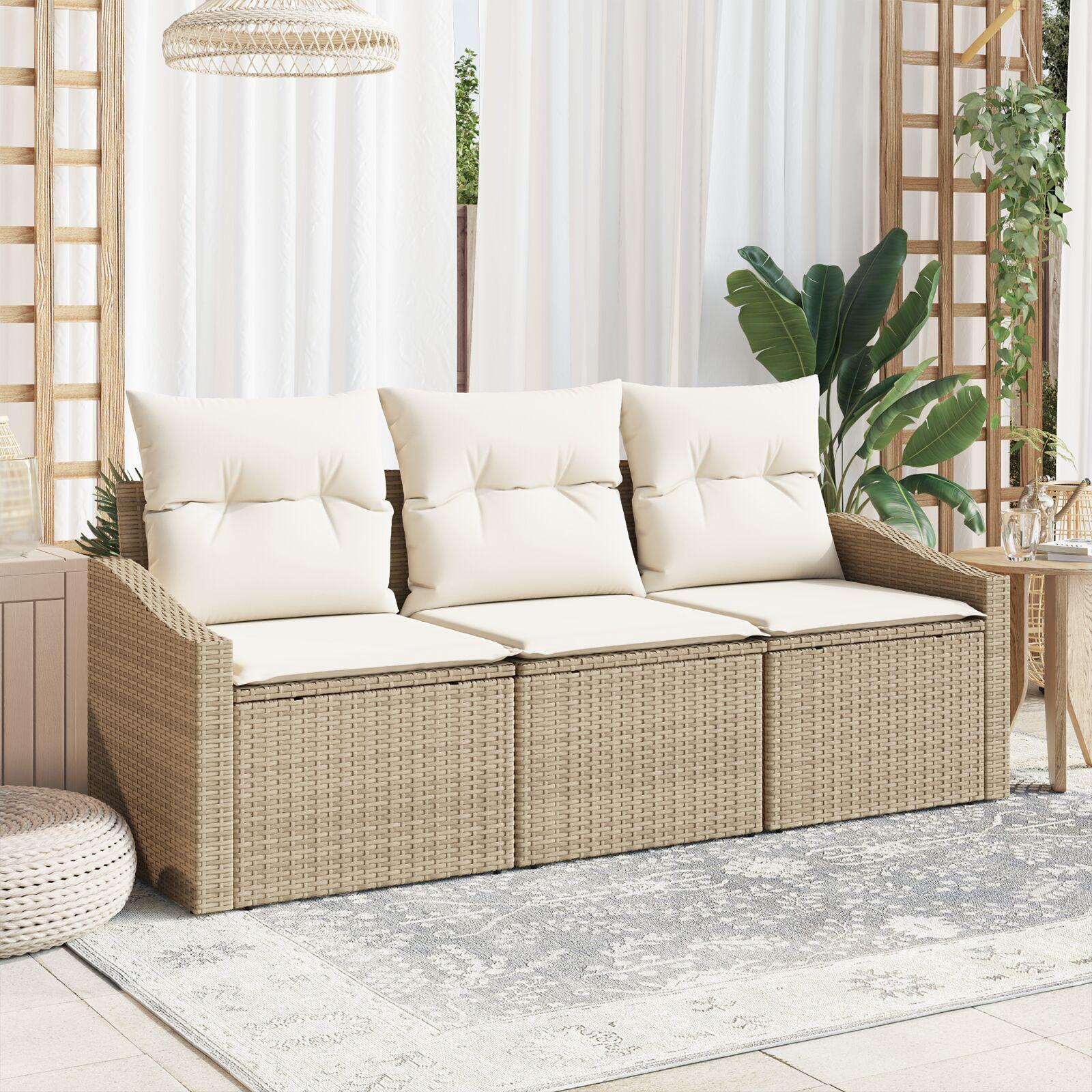 Sofa sæt med puder 3 stk. beige polyrattan