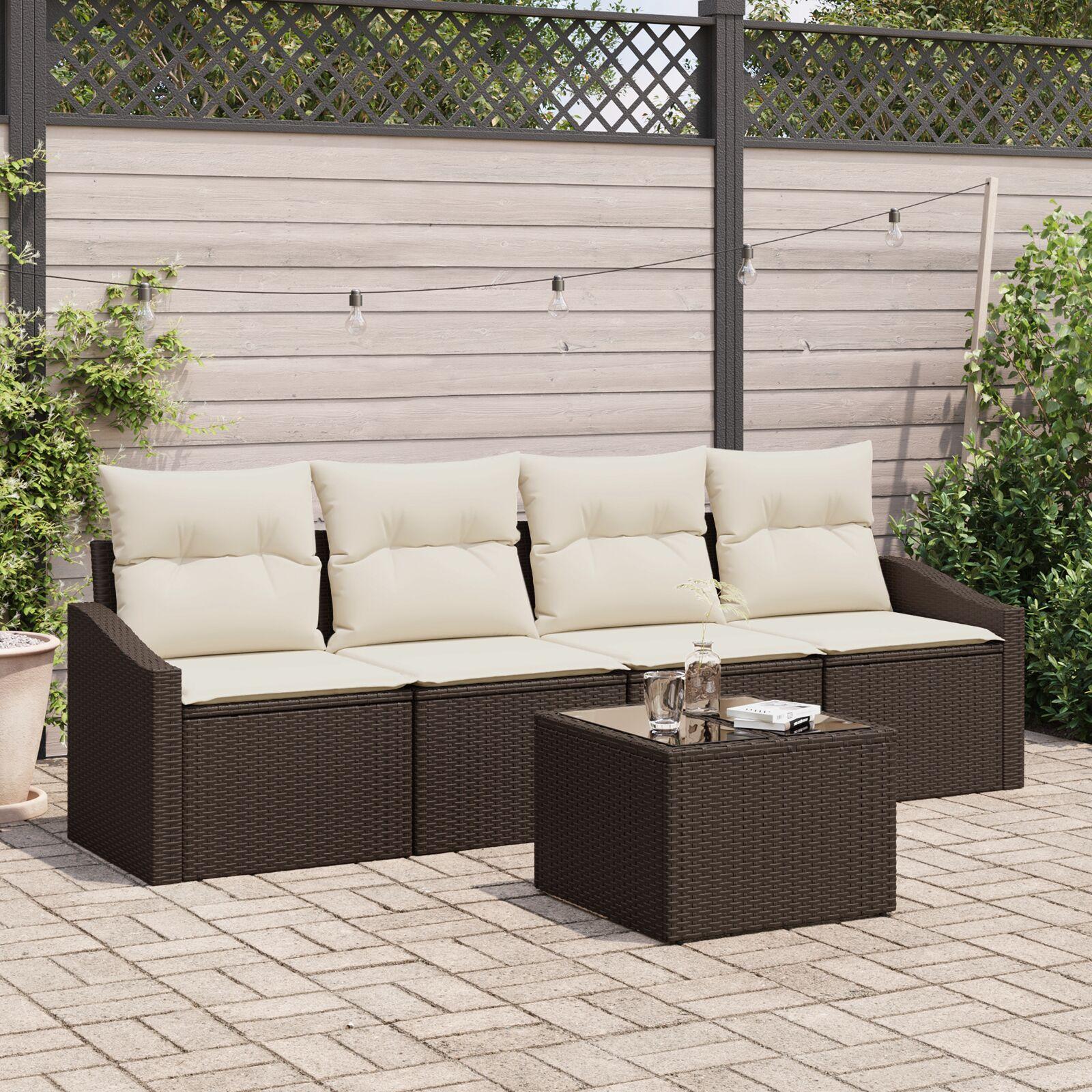 Havesofa Sæt med pude 5 stk Brun og Creme 55 x 55 x 37 cm