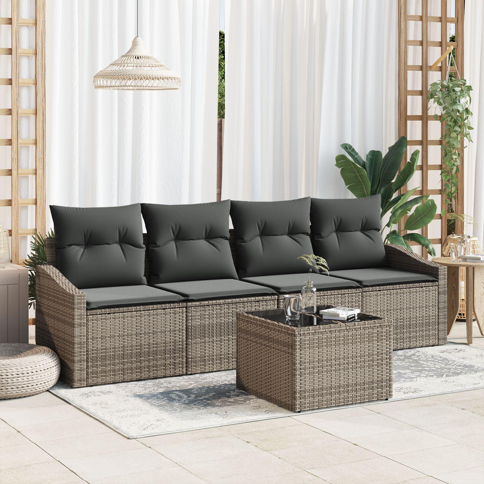 Havesofa Sæt med pude med opbevaring 5 stk Grå 55 x 55 x 37 cm