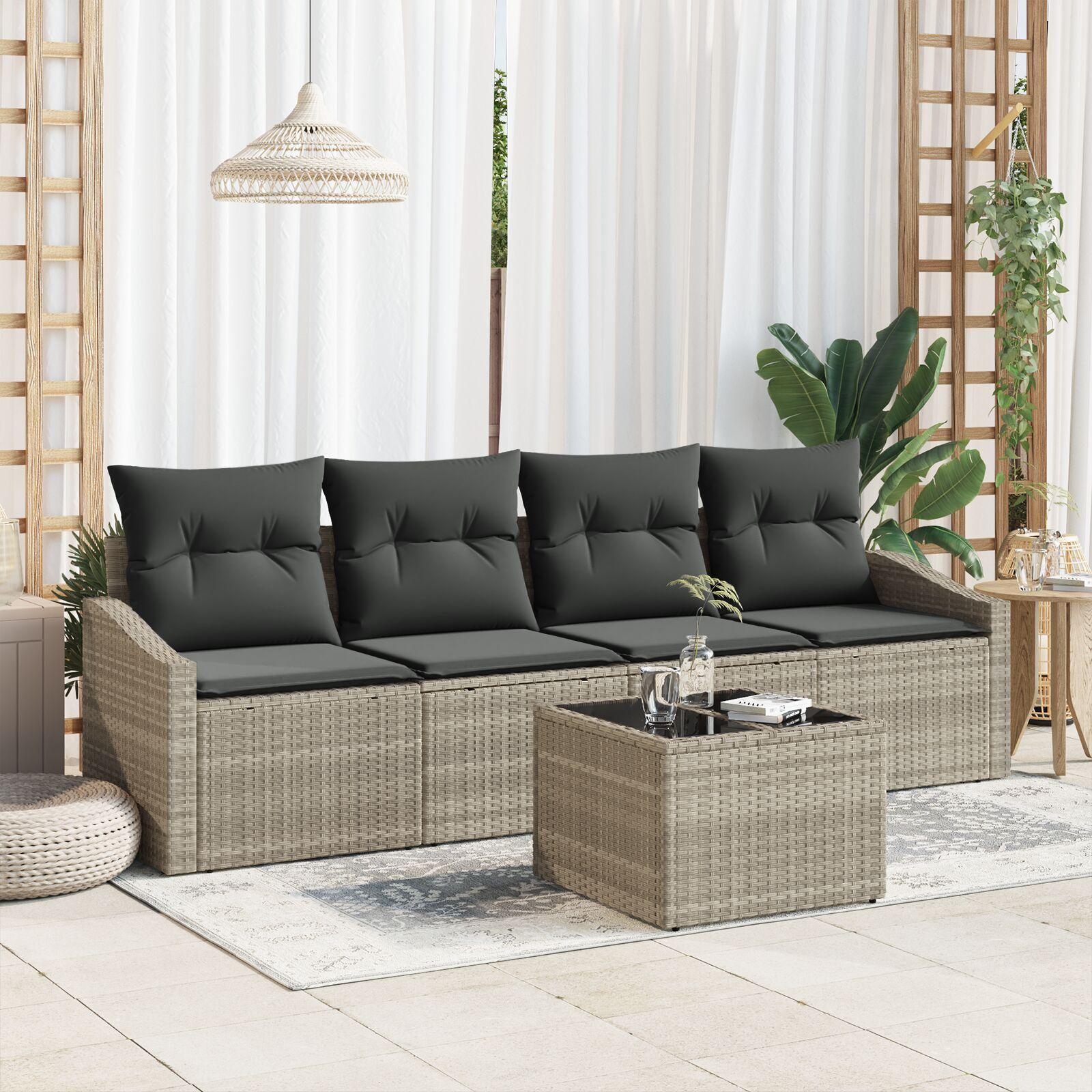 Havesofa Sæt med pude med pude 5 stk Lysegrå 55 x 55 x 37 cm