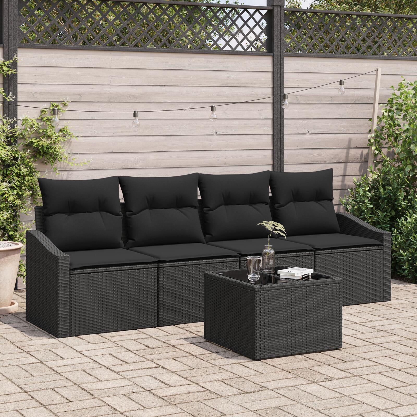 Havesofa Sæt med pude med opbevaring 5 stk Sort 55 x 55 x 37 cm