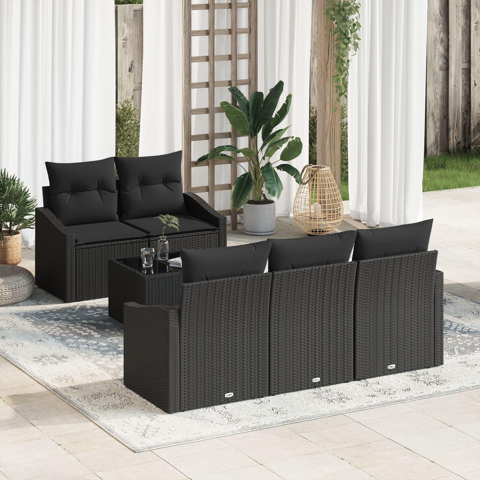Havesofa Sæt med pude med opbevaring 6 stk Sort 55 x 55 x 37 cm