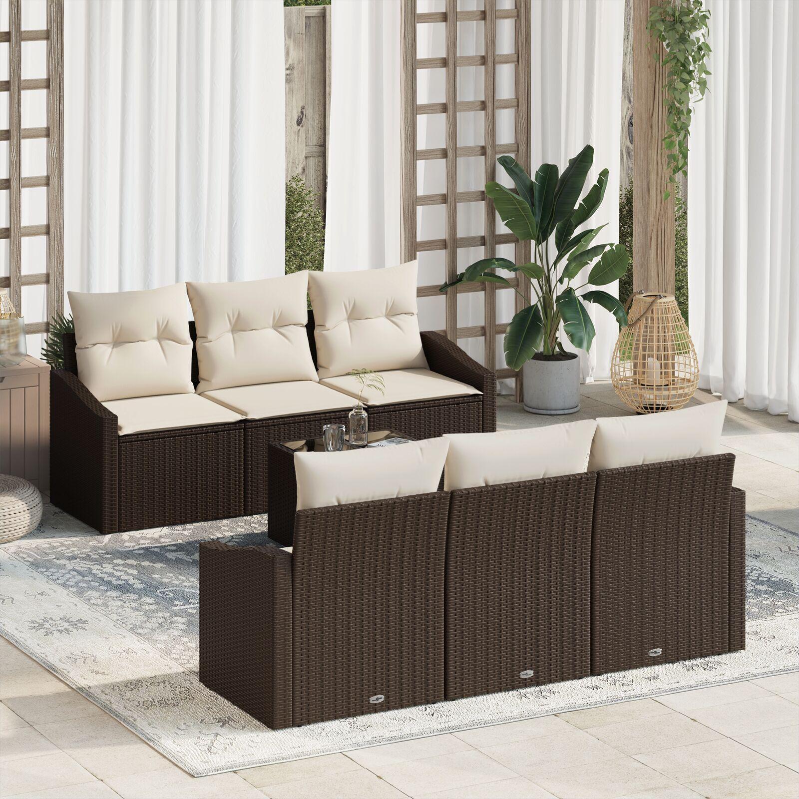 Havesofa Sæt med pude 7 stk Brun og Creme 55 x 55 x 37 cm