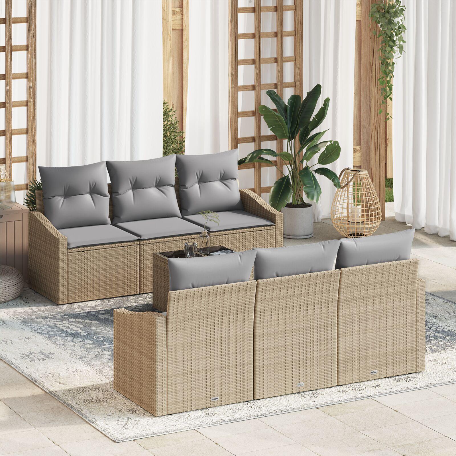 Havesofa Sæt med pude 7 stk Beige og lys grå 55 x 55 x 37 cm