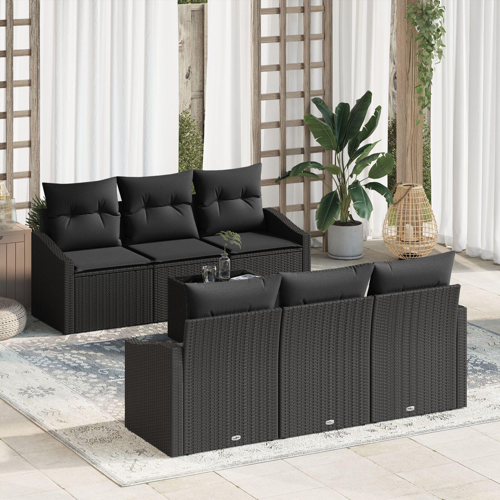 Havesofa Sæt med pude med opbevaring 7 stk Sort 55 x 55 x 37 cm