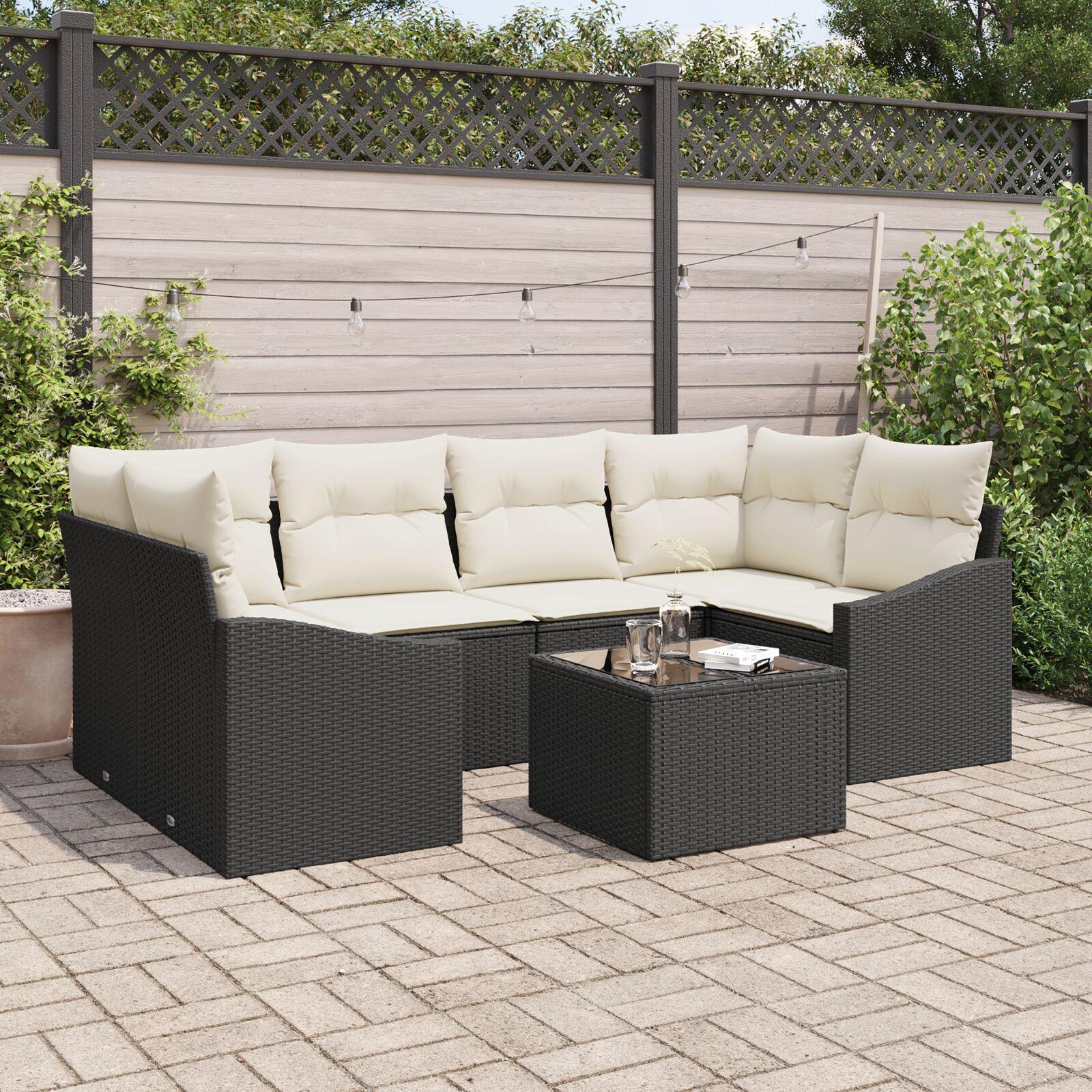 Havesofa Sæt med pude 7 stk Sort og Cream 55 x 55 x 37 cm