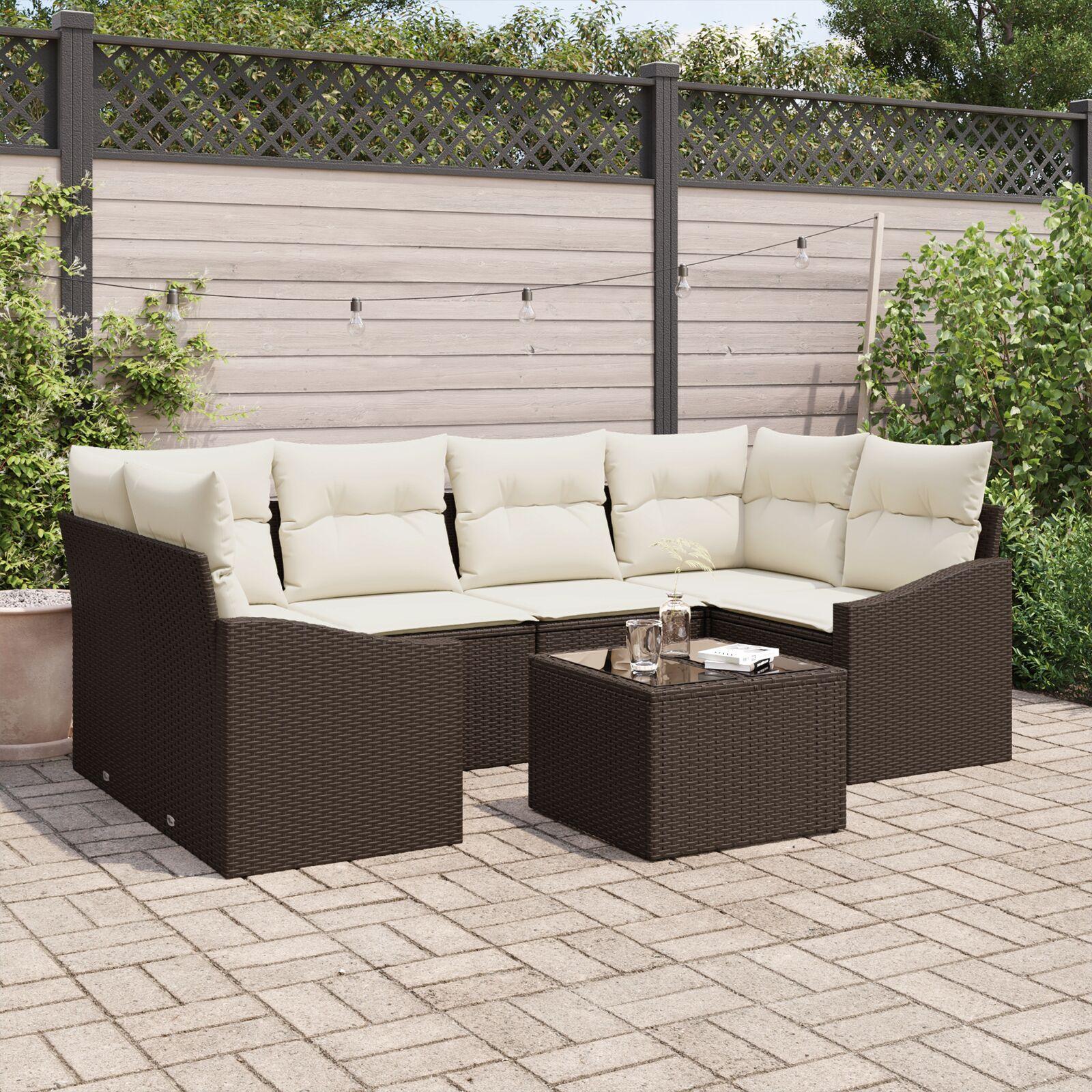 Havesofa Sæt med pude 7 stk Brun og Creme 55 x 55 x 37 cm
