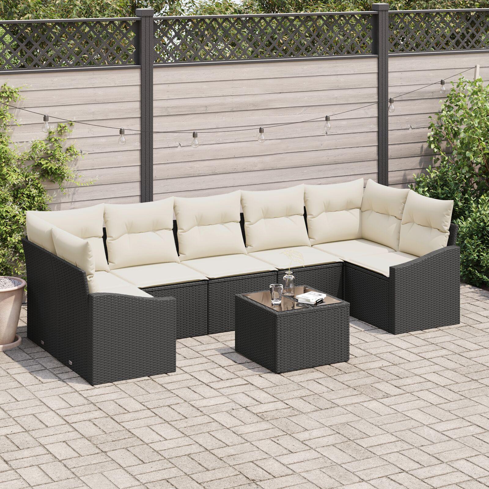 Modulært sofa sæt i polyrattan med puder, sort og cream