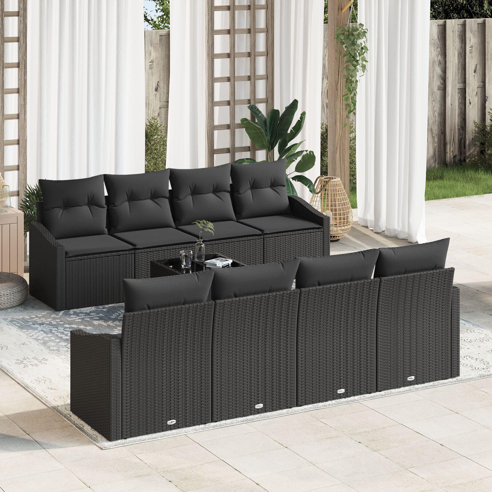 Havesofa Sæt med pude med opbevaring 9 stk Sort 55 x 55 x 37 cm