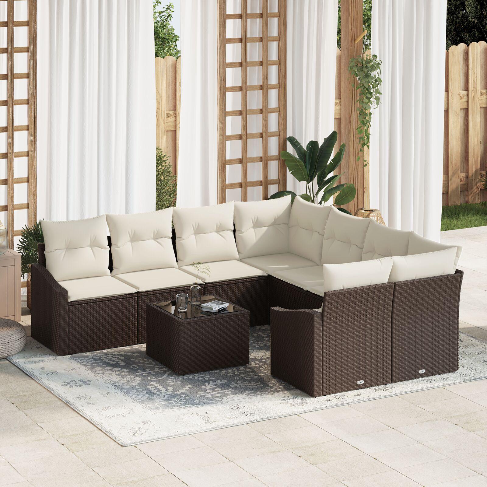 Havesofa Sæt med pude 9 stk Brun og Creme 55 x 55 x 37 cm