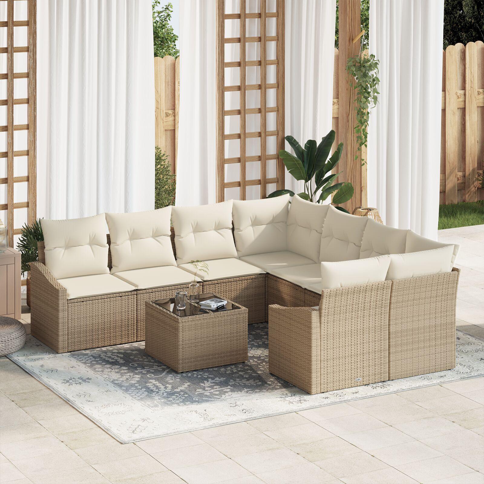 Havesofa Sæt med pude 9 stk Beige og creme 55 x 55 x 37 cm