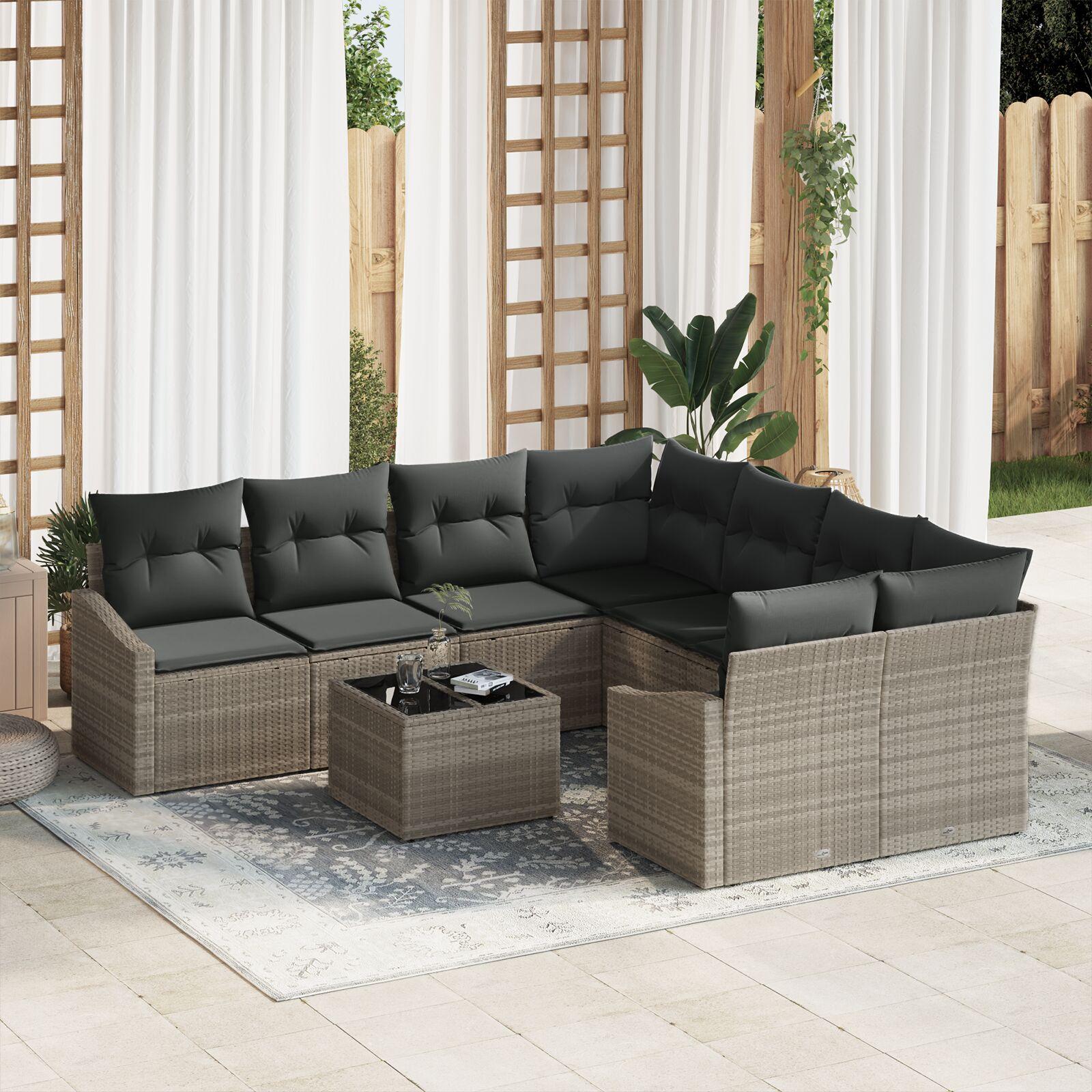 Havesofa Sæt med pude med pude 9 stk Lysegrå 55 x 55 x 37 cm