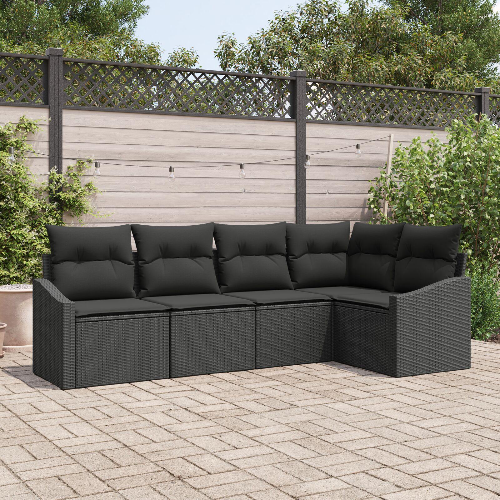 5 Delers Have Sofa Sæt Med Puder Sort Poly Rattan