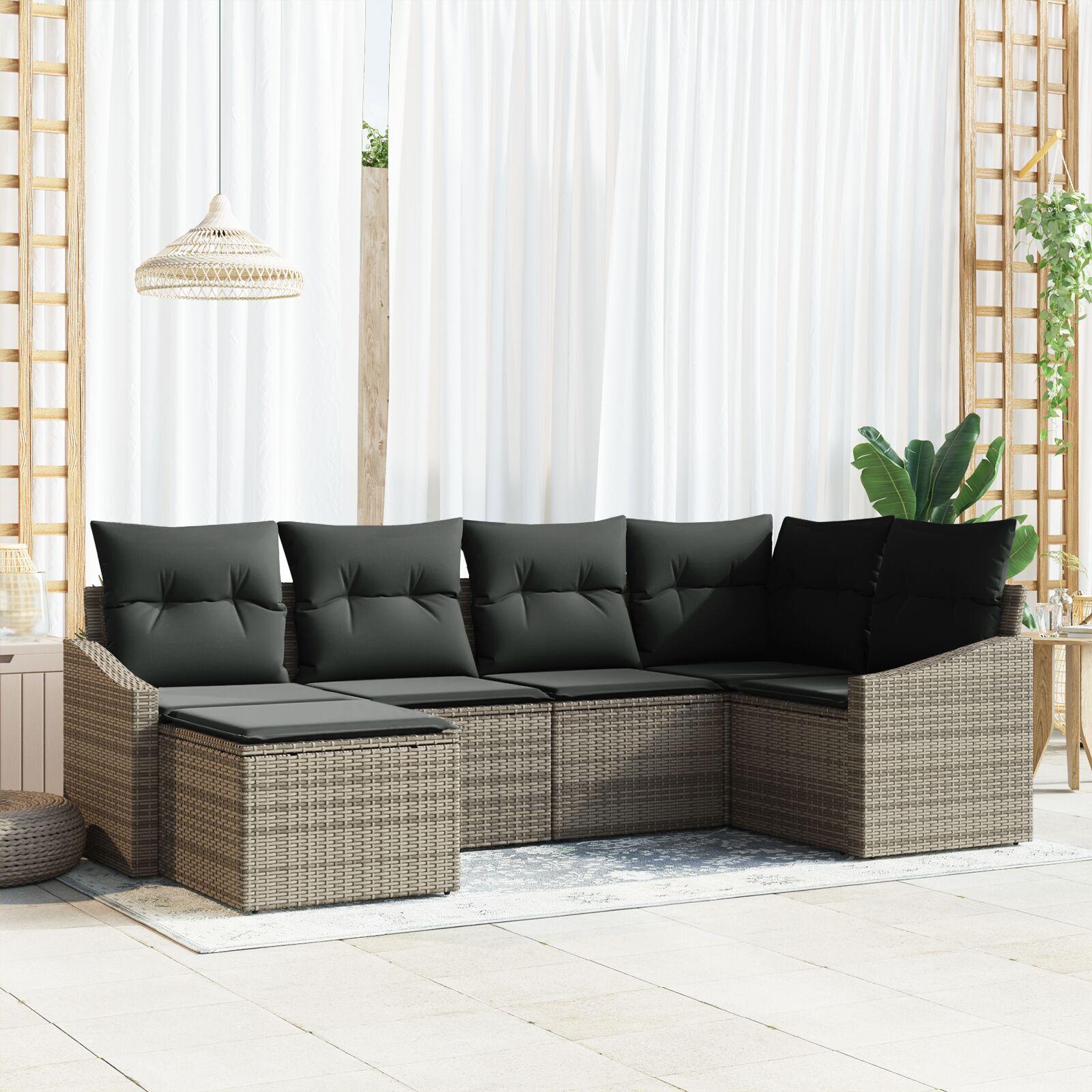 Sofa Sæt Med Pude 6 Dele Polyrattan - Grå