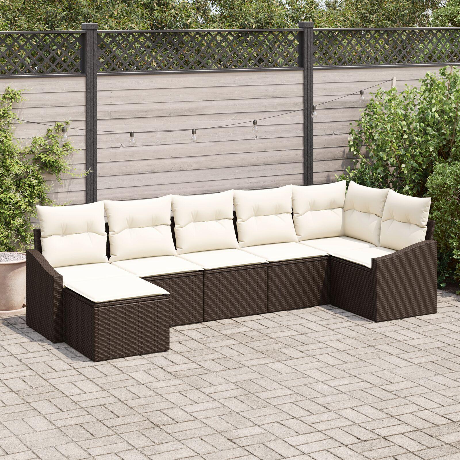 Sofa sæt med puder i brun polyrattan - 7 dele, modulopbygget