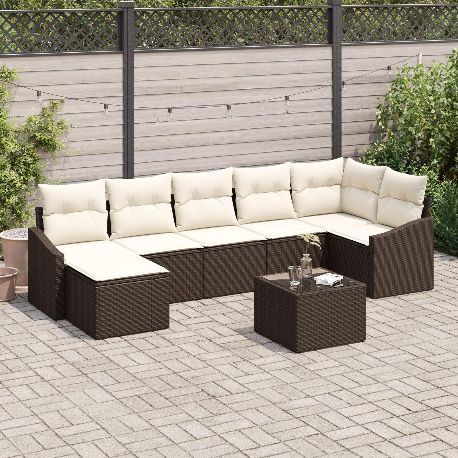 Sofa Sæt Med Pude 8 Dele Polyrattan - Brun og cremefarvet