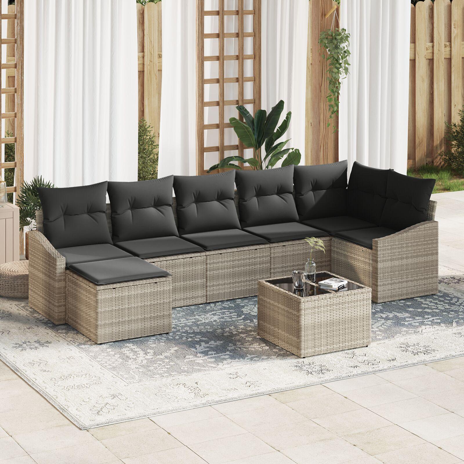 Sofa Sæt Med Pude 8 Dele Polyrattan - Lysegrå