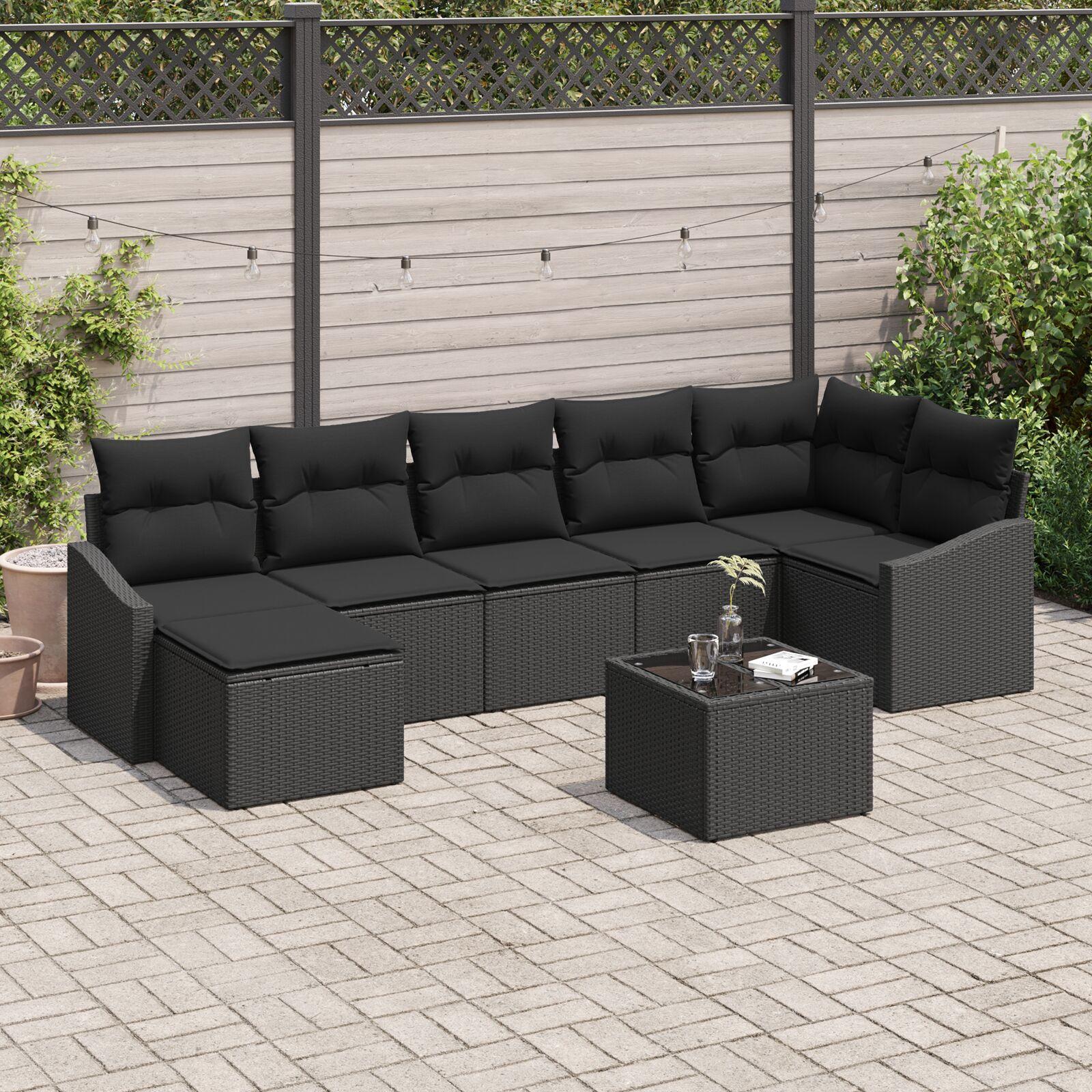 Sofa Sæt Med Pude 8 Dele Polyrattan - Sort