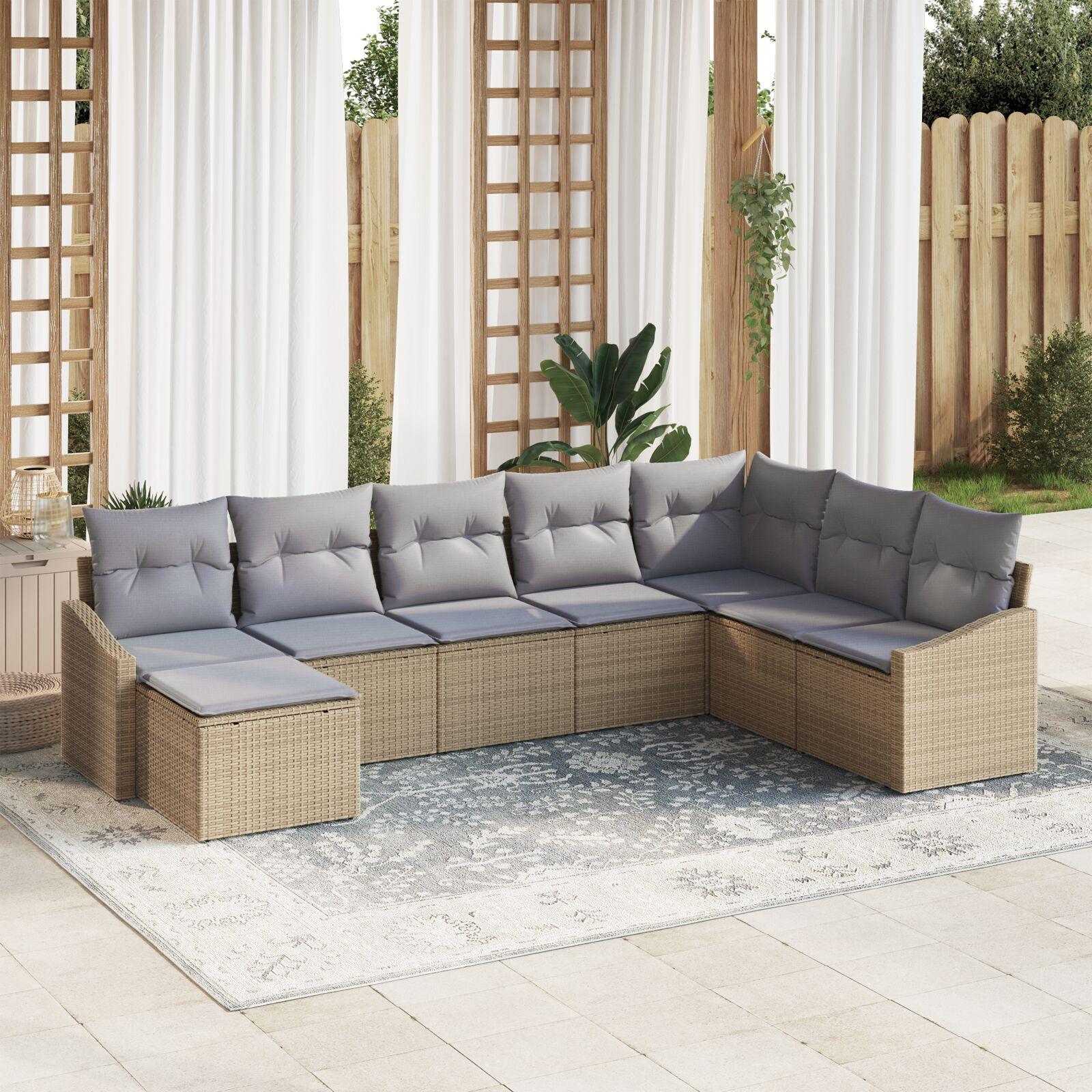 Havesofa Sæt 8 stk Beige Poly rattan