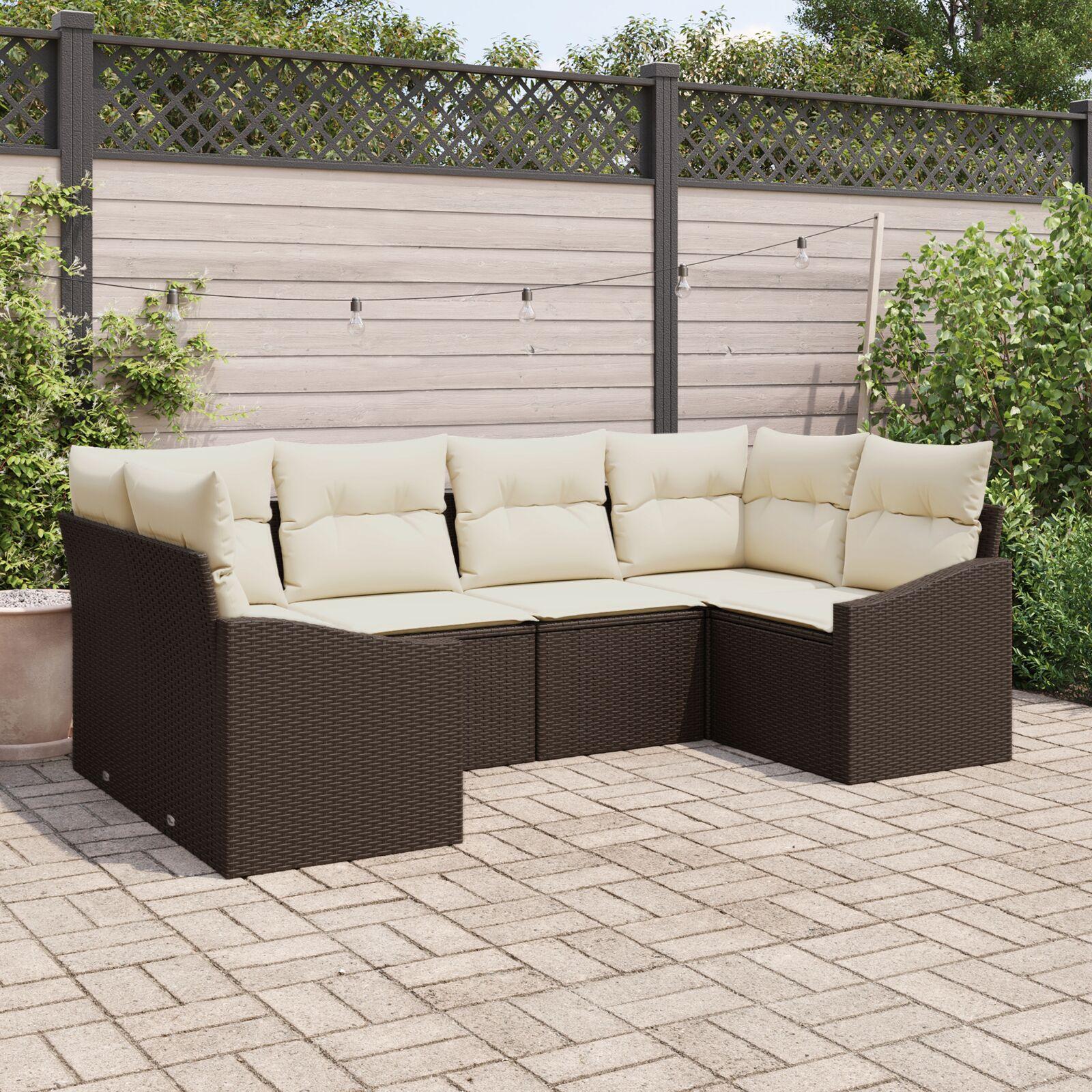 Sofa Sæt Med Pude 6 Dele Polyrattan - Brun og cremefarvet