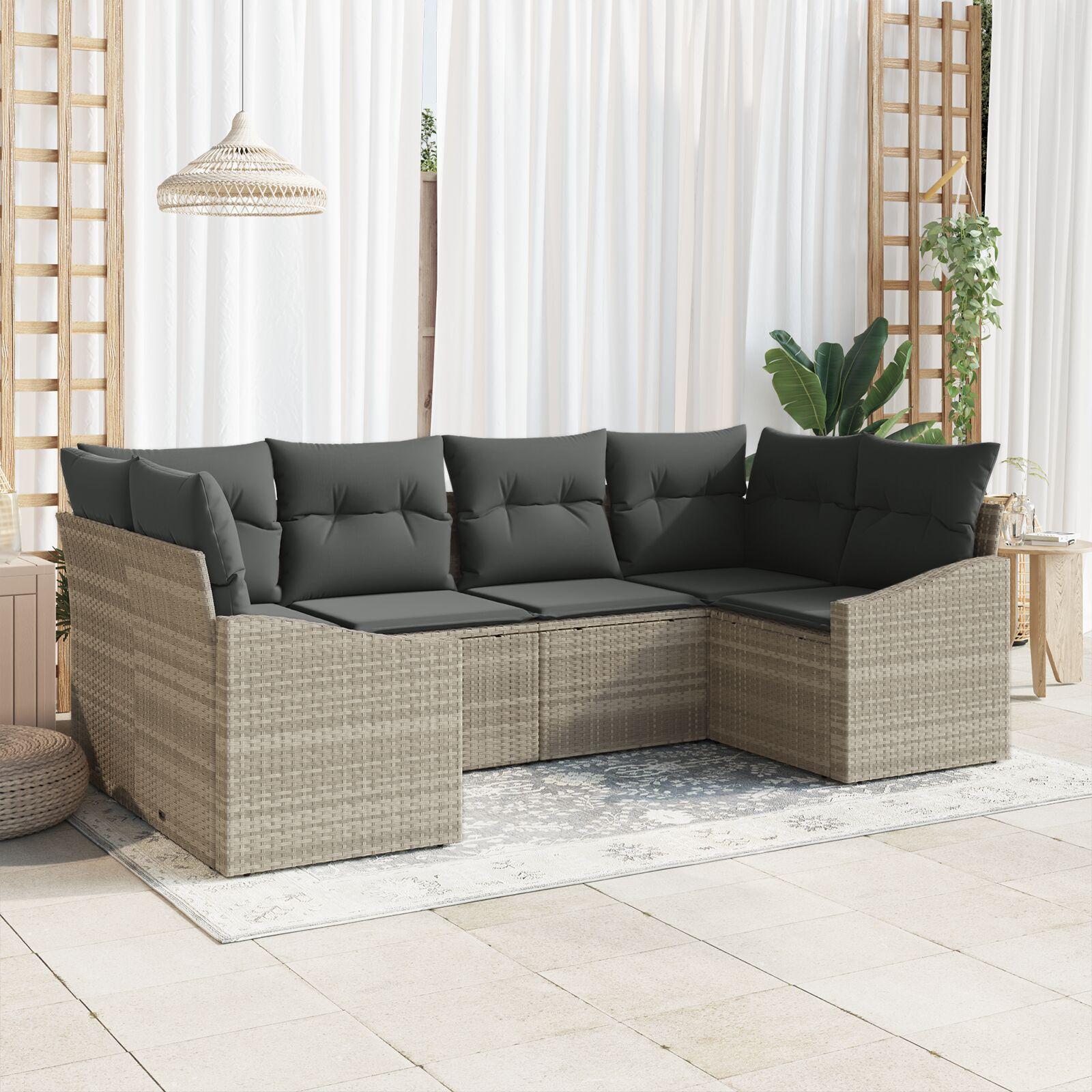 Sofa Sæt Med Pude 6 Dele Polyrattan - Lysegrå