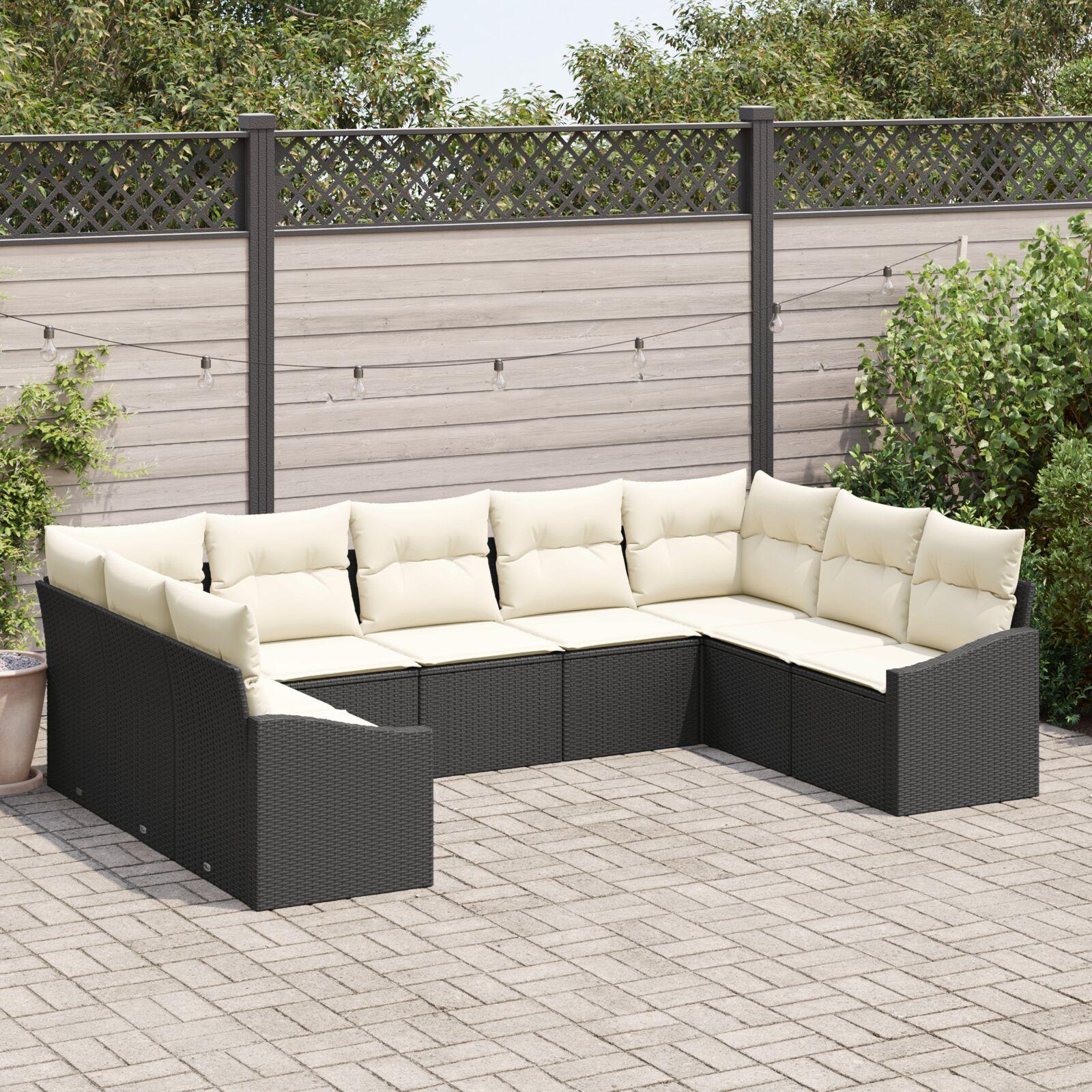 Havesofa Sæt 9 stk Sort Poly rattan