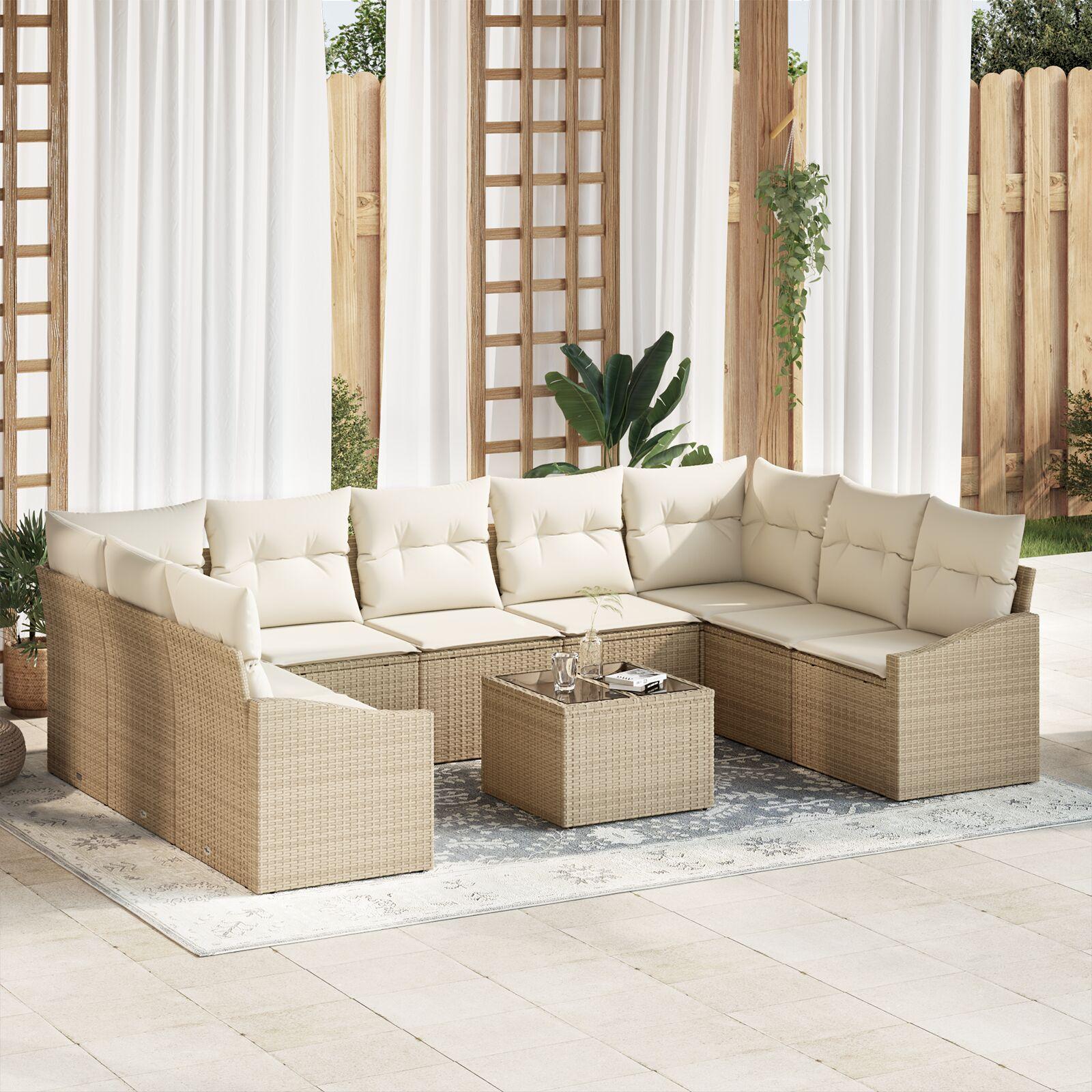 Havesofa sæt 10 stk med puder i beige polyrattan