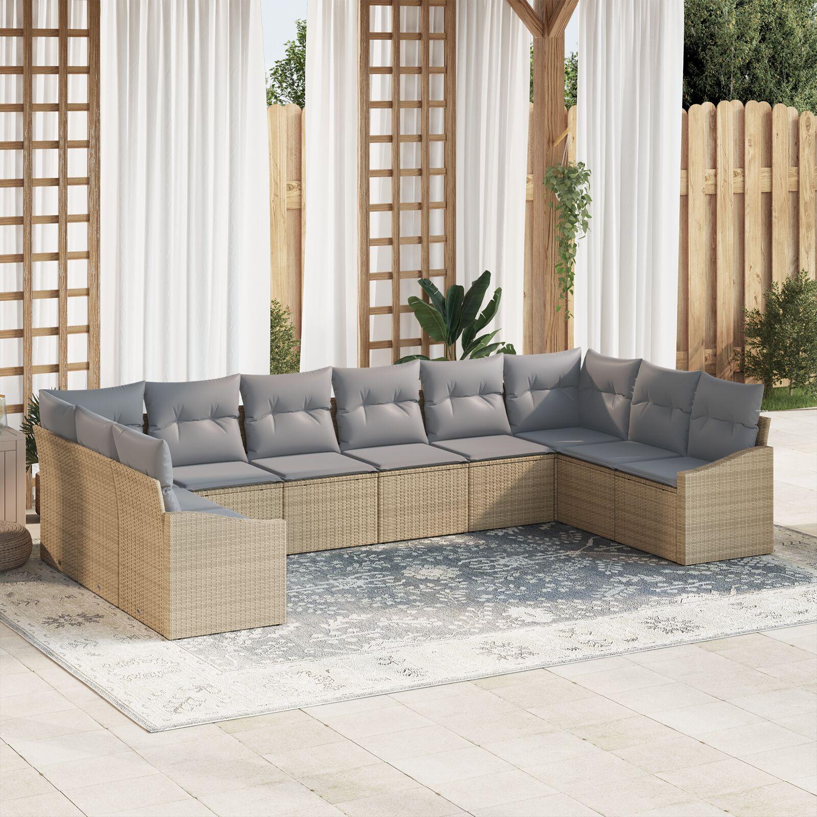 Havesofa Sæt 10 stk Beige Poly rattan