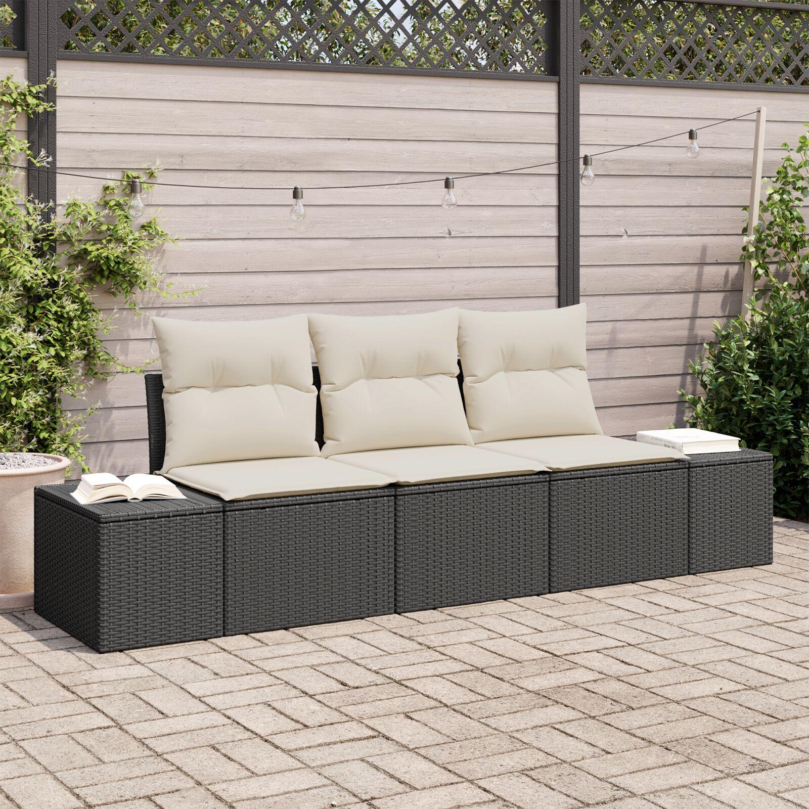Sofa sæt med puder - 3-pers. modulsofa i sort polyrattan