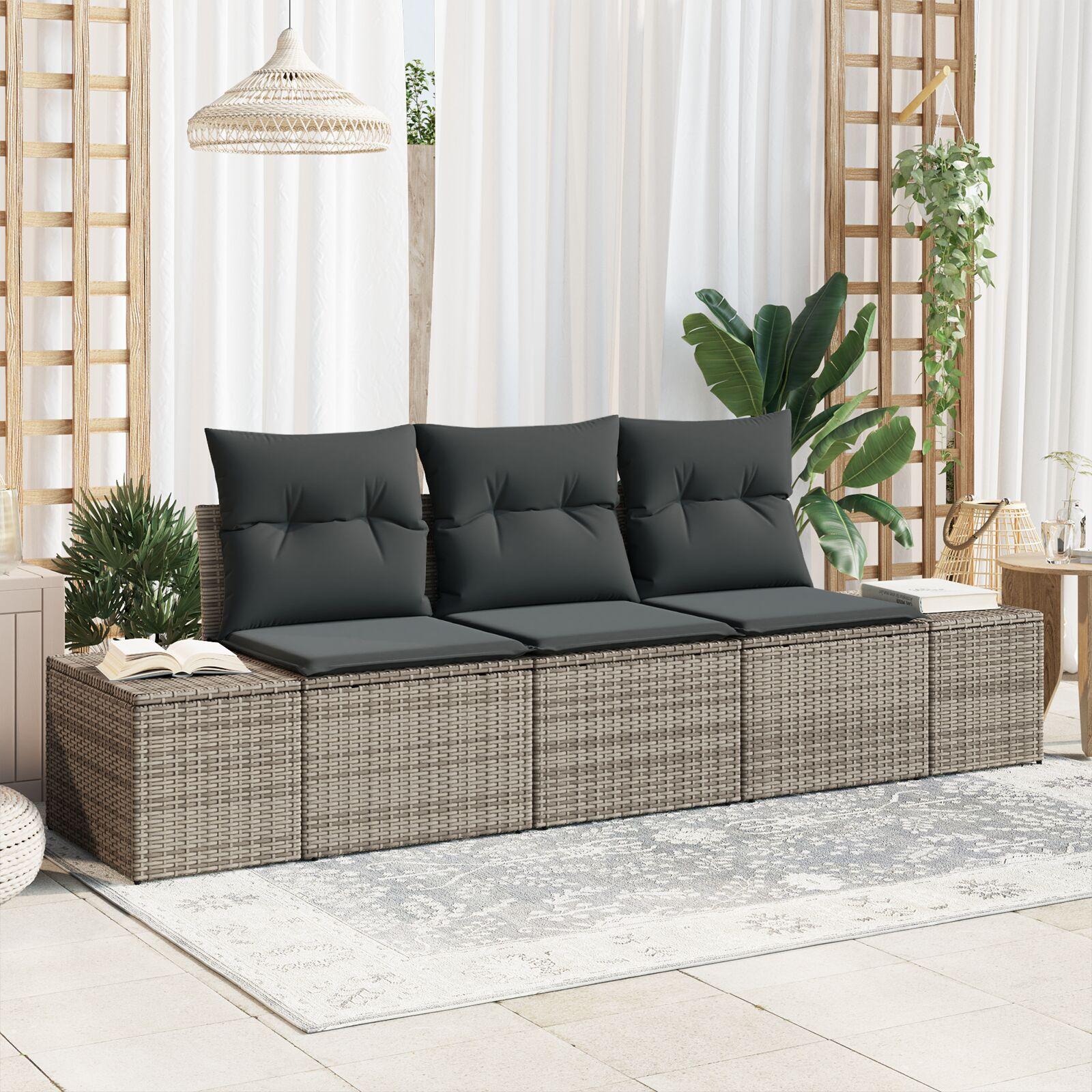 Sofa sæt med puder - 3-pers. modulsofa i grå polyrattan