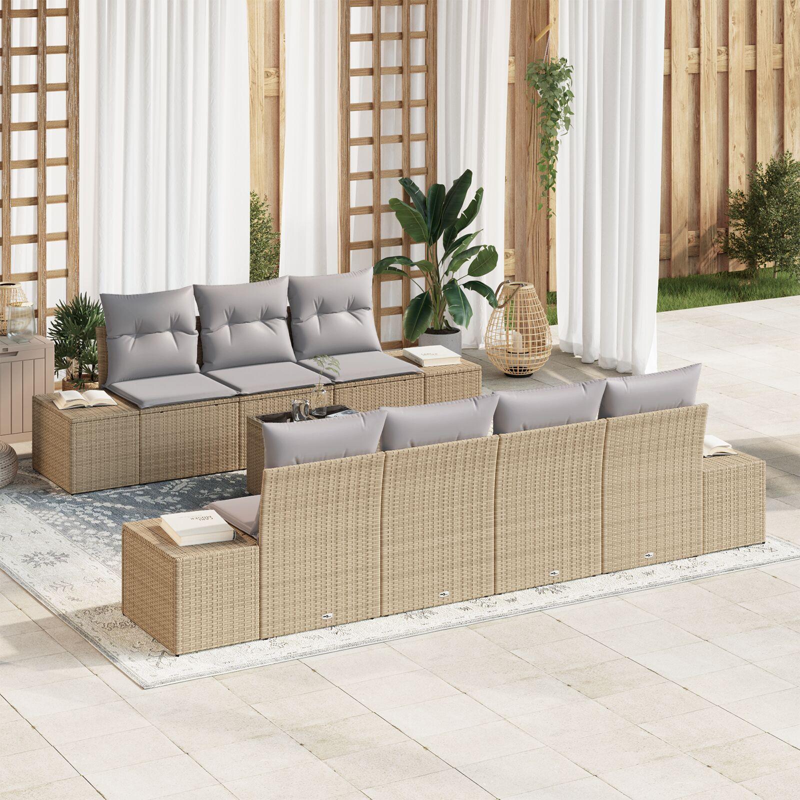 Havesofa Sæt Med Pude 8 Dele Polyrattan - beige og grå