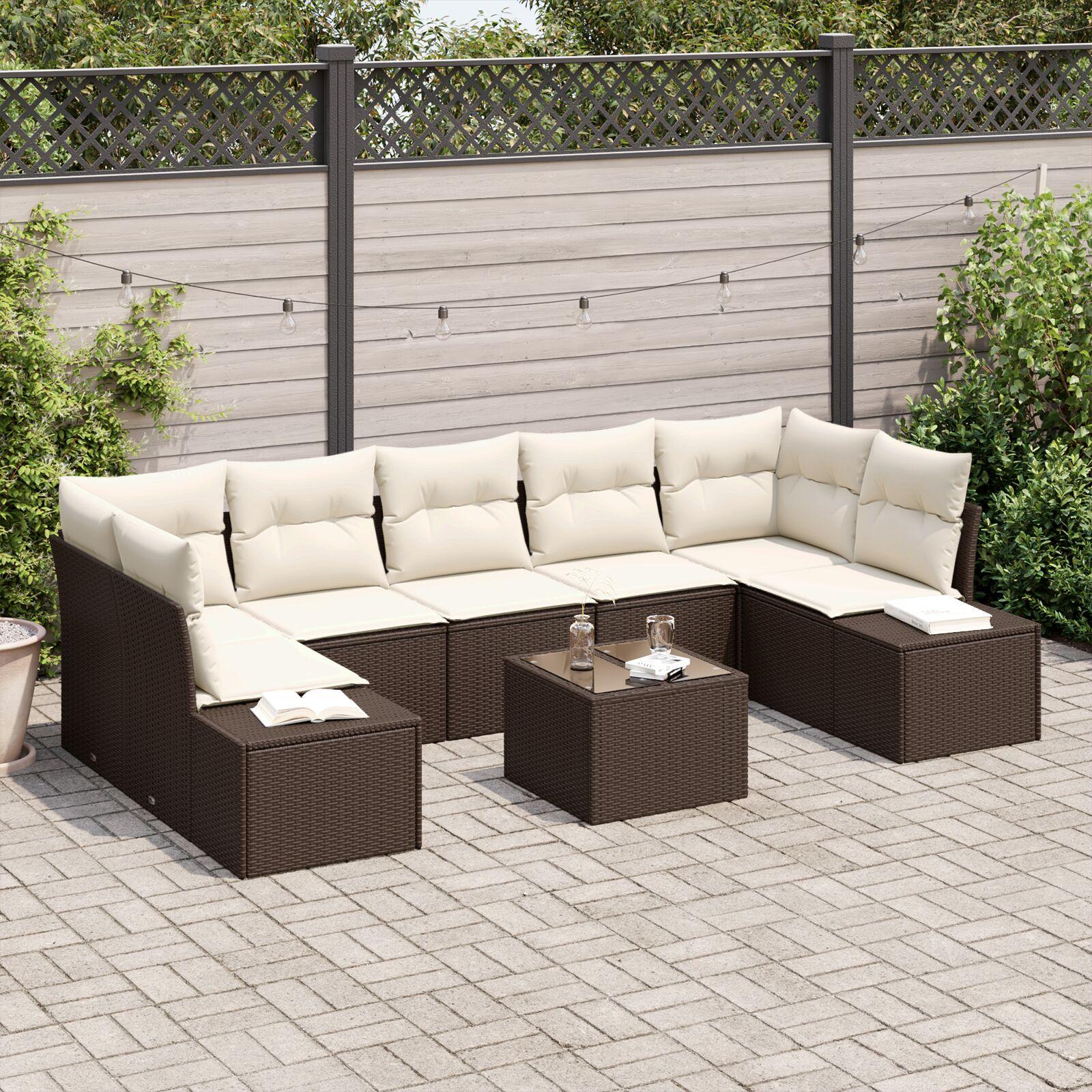 Havesofa Sæt 8 stk Brun Poly rattan