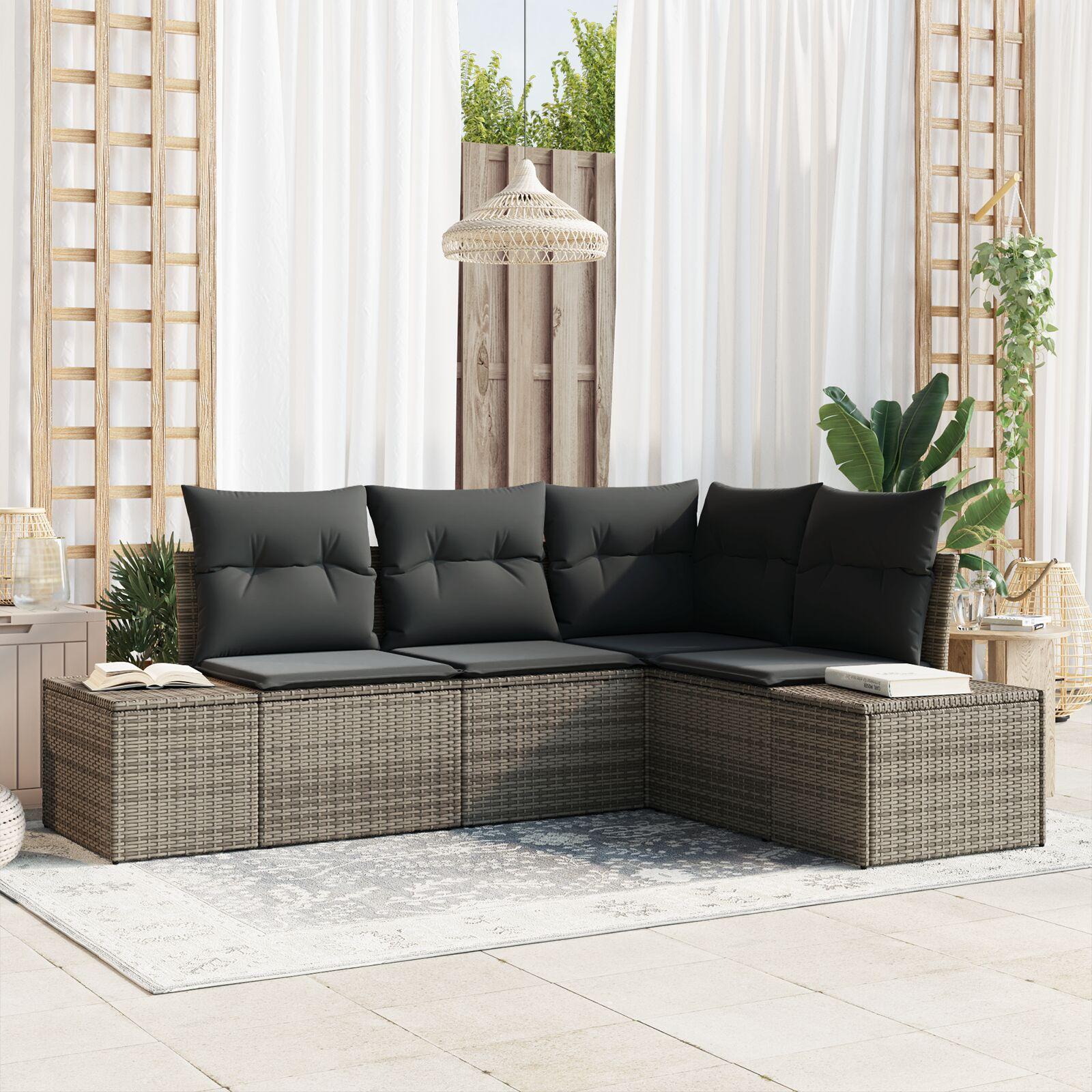 Havesofa Sæt 4 Dele Polyrattan - Grå