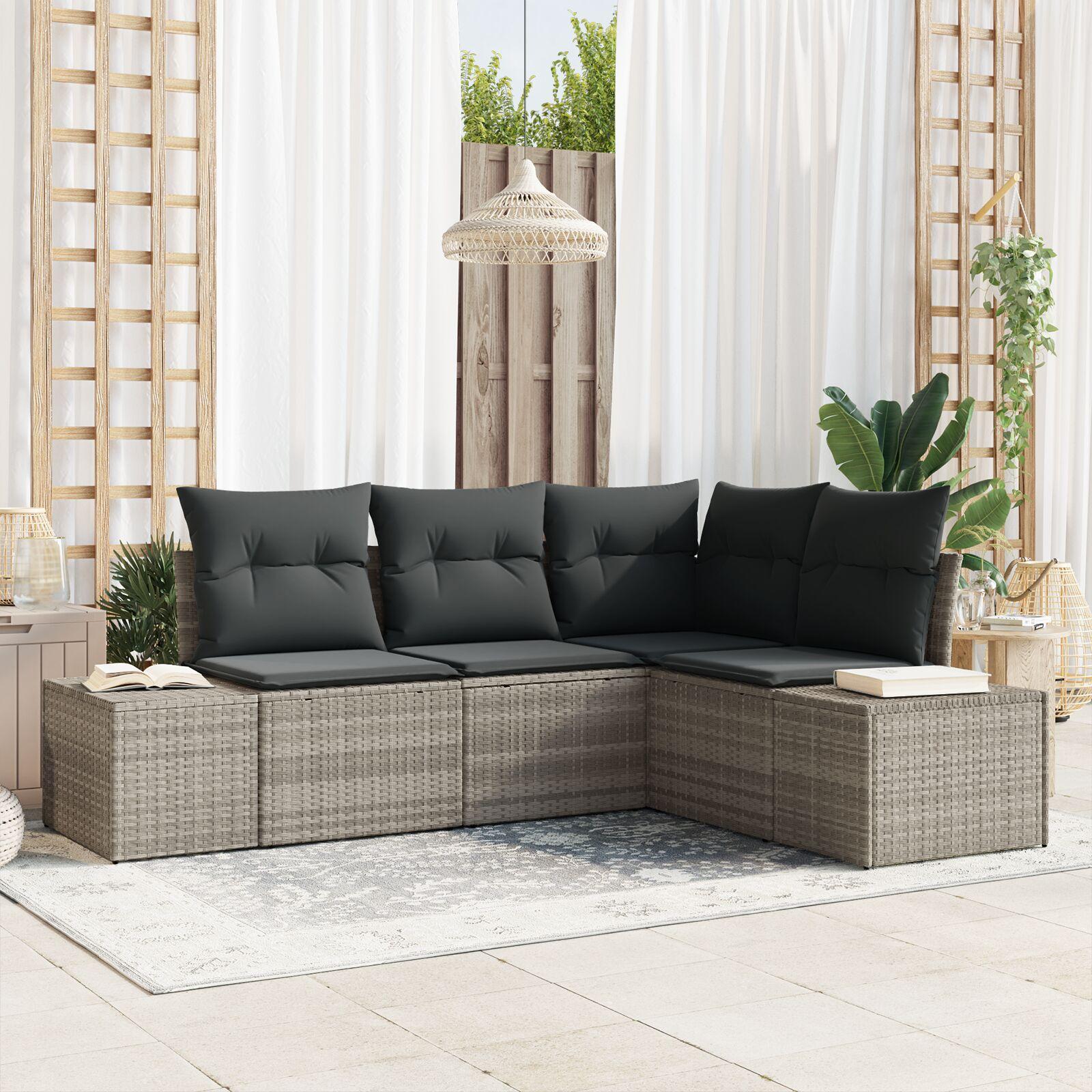 Havesofa Sæt 4 Dele Polyrattan - Lysegrå