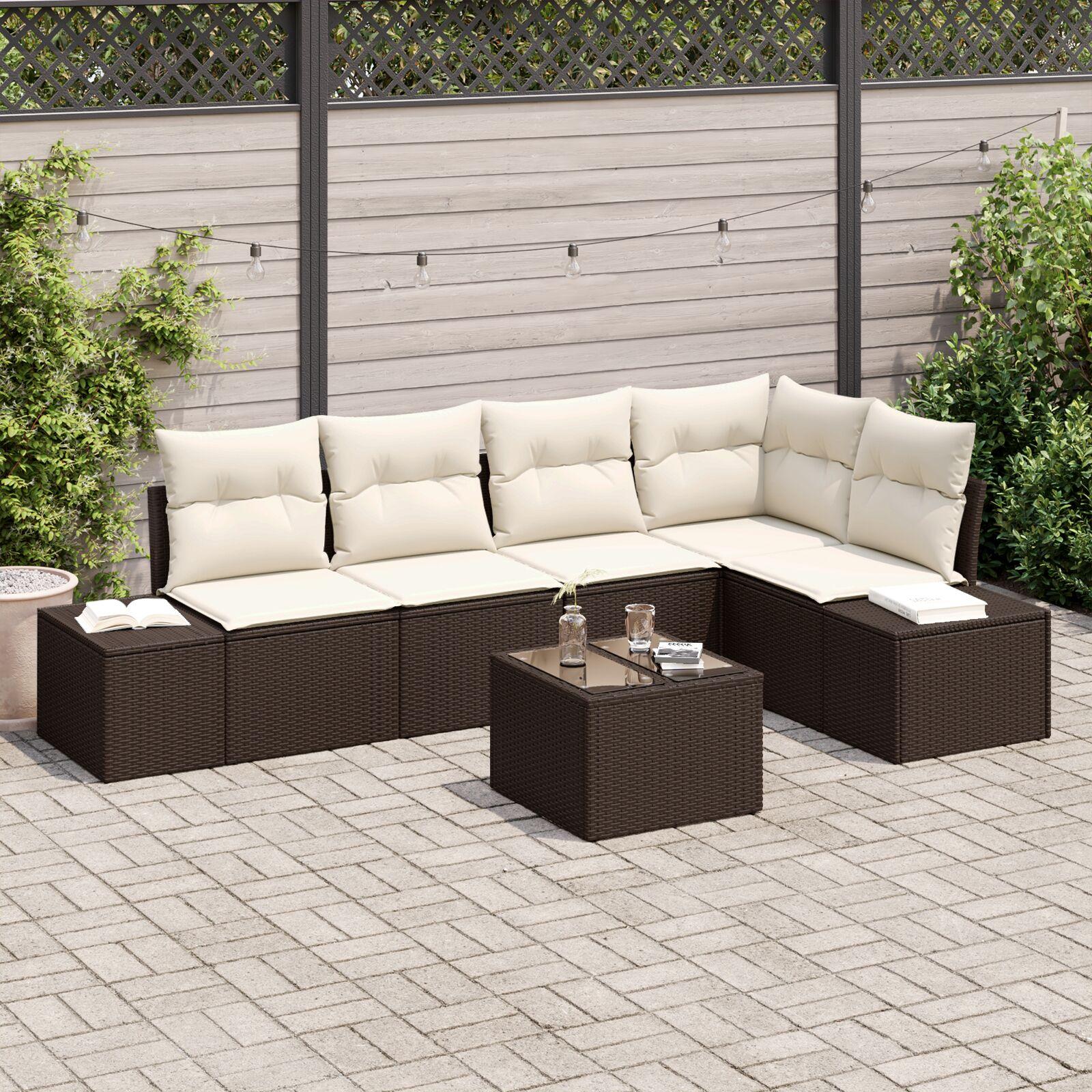 Havesofa sæt i brun polyrattan - modulært loungesæt, 6 dele