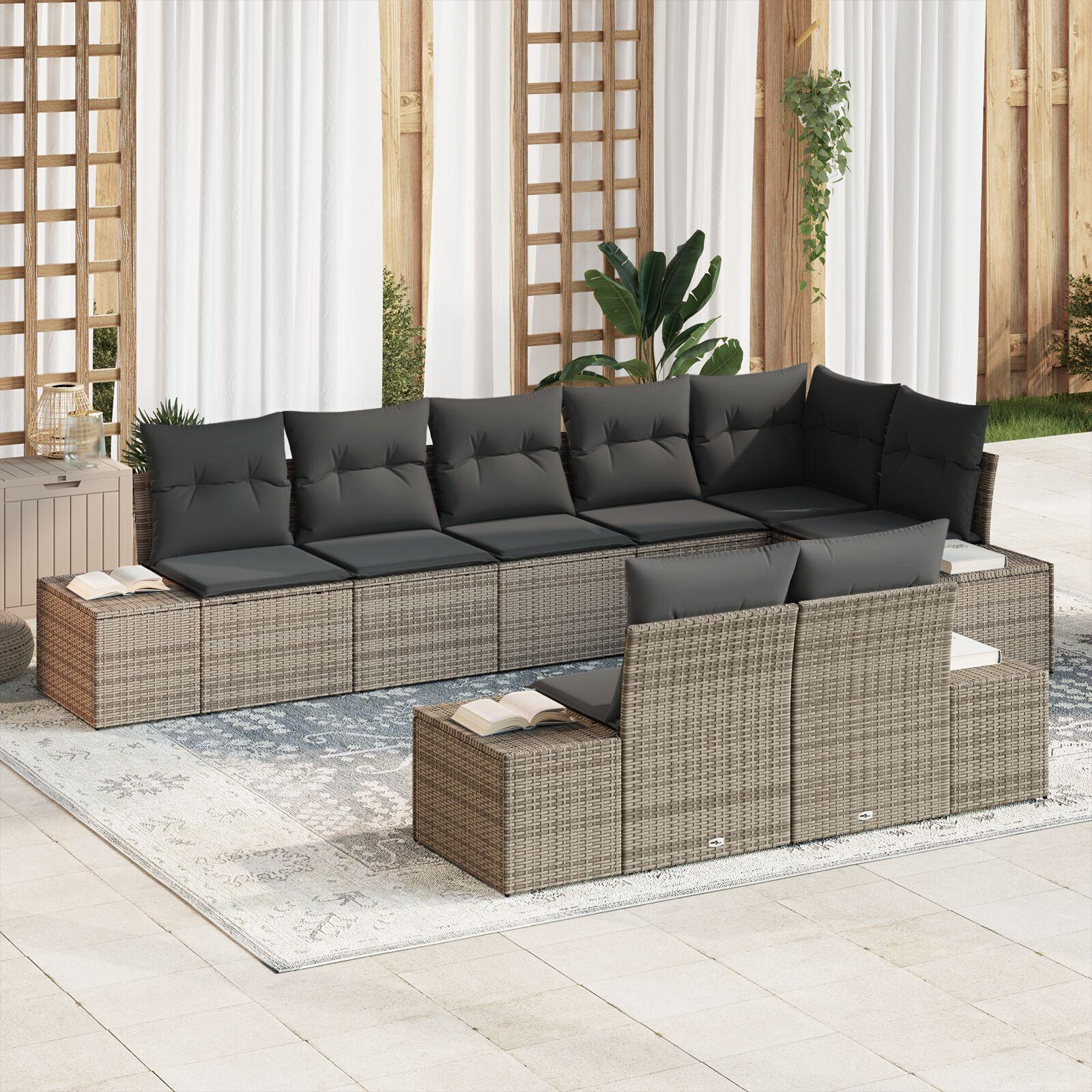 Havesofa Sæt med pude 8 stk Grå Poly rattan