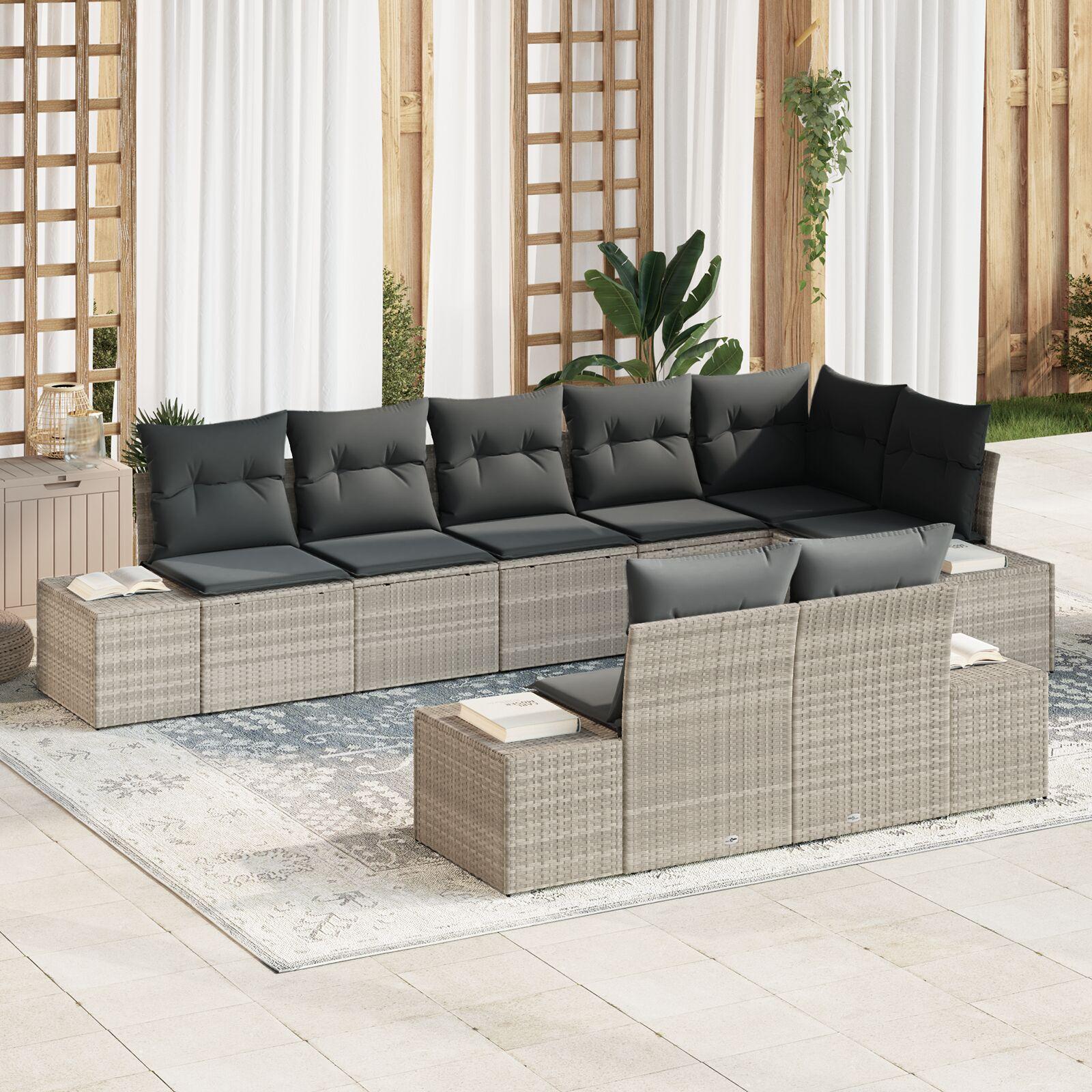 Havesofa Sæt med pude 8 stk Lysegrå Poly rattan